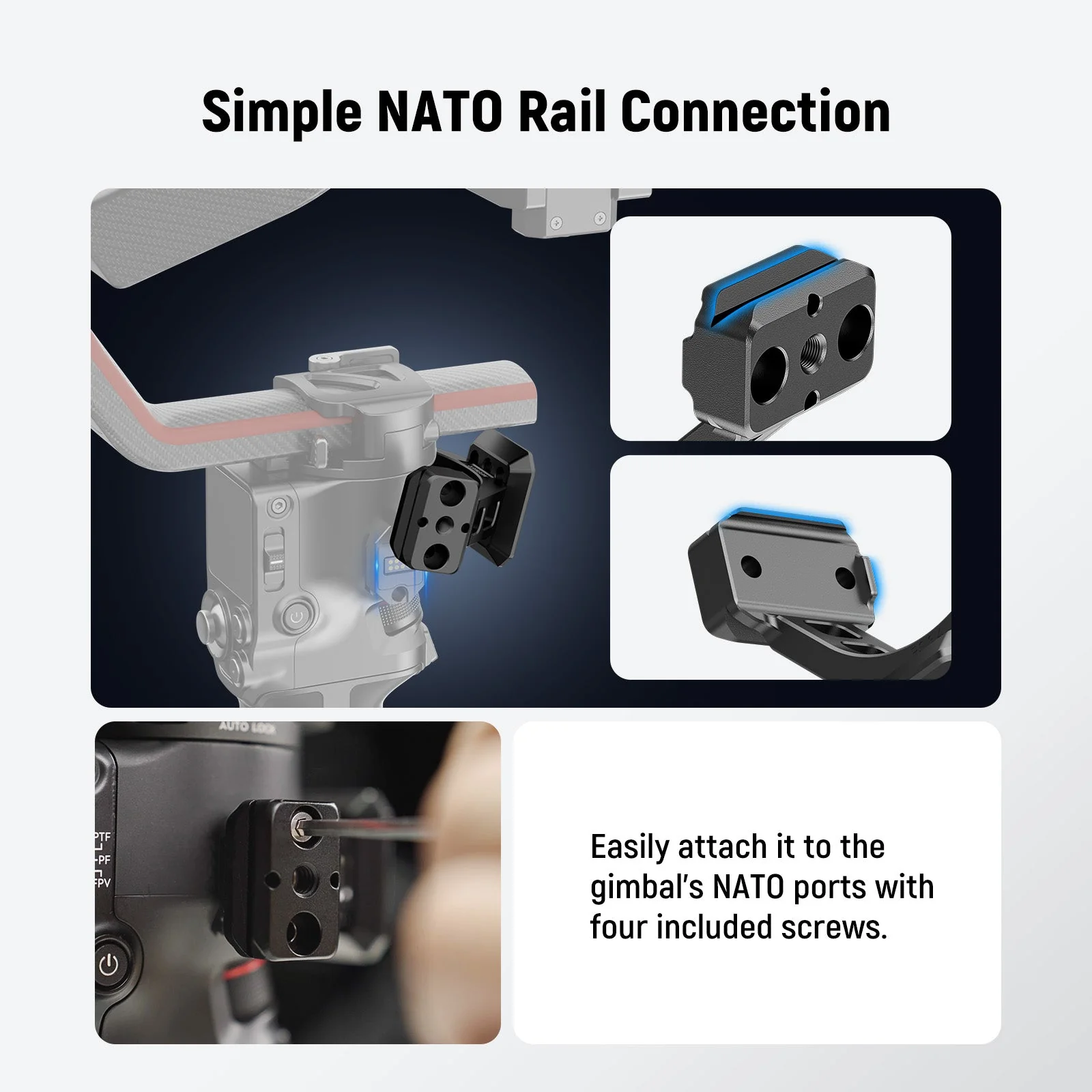 NEEWER GA030/GA030P Arca Type NATO Mount Adapter For DJI RS3/Pro RS4/Pro - Image 3