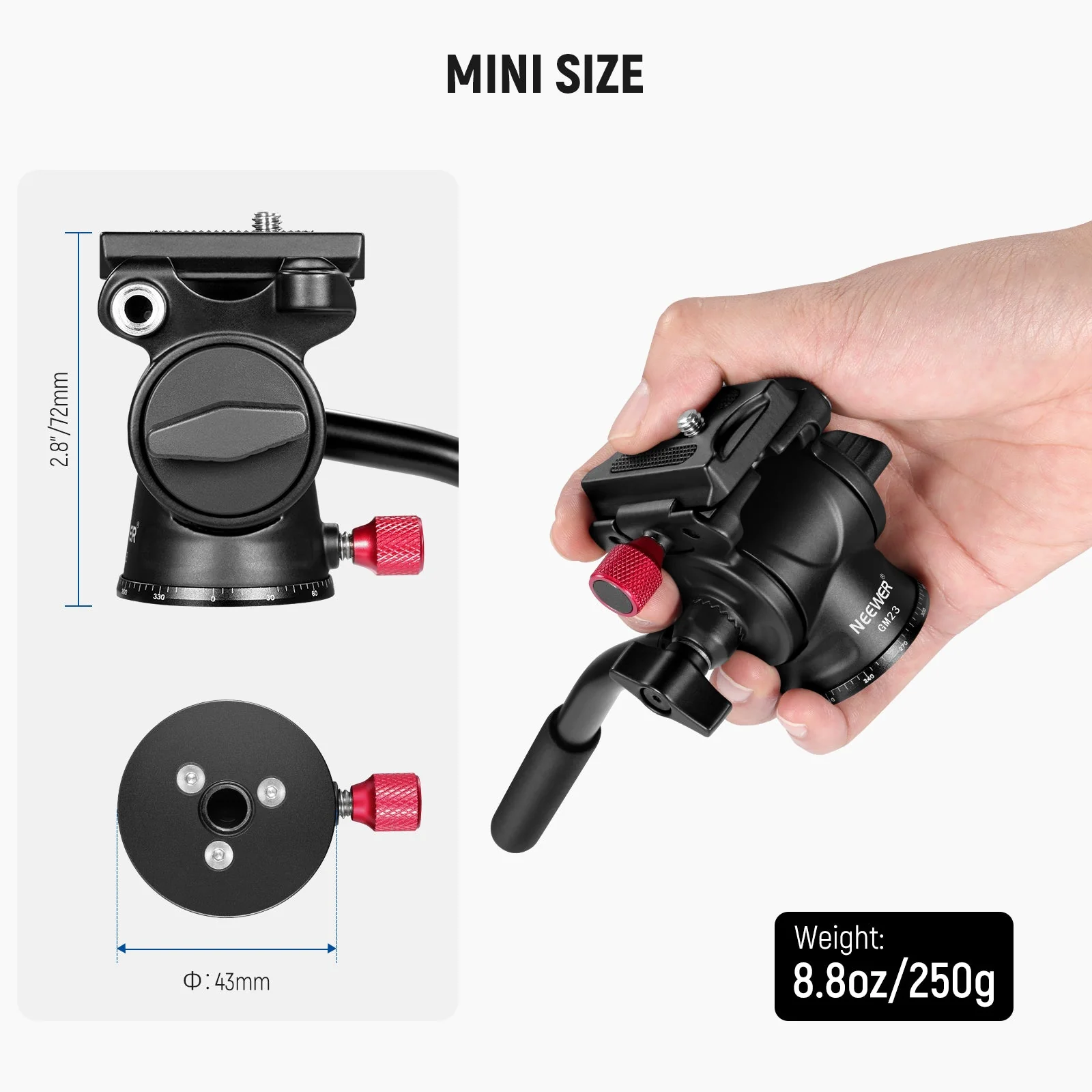 NEEWER GM23 Fluid Tripod Head with Handle & Arca Type Quick Release - Image 4