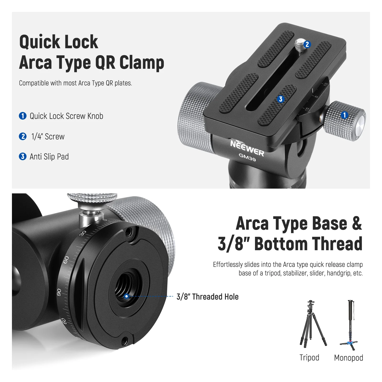 NEEWER GM39 Gimbal Tripod Head - Image 4