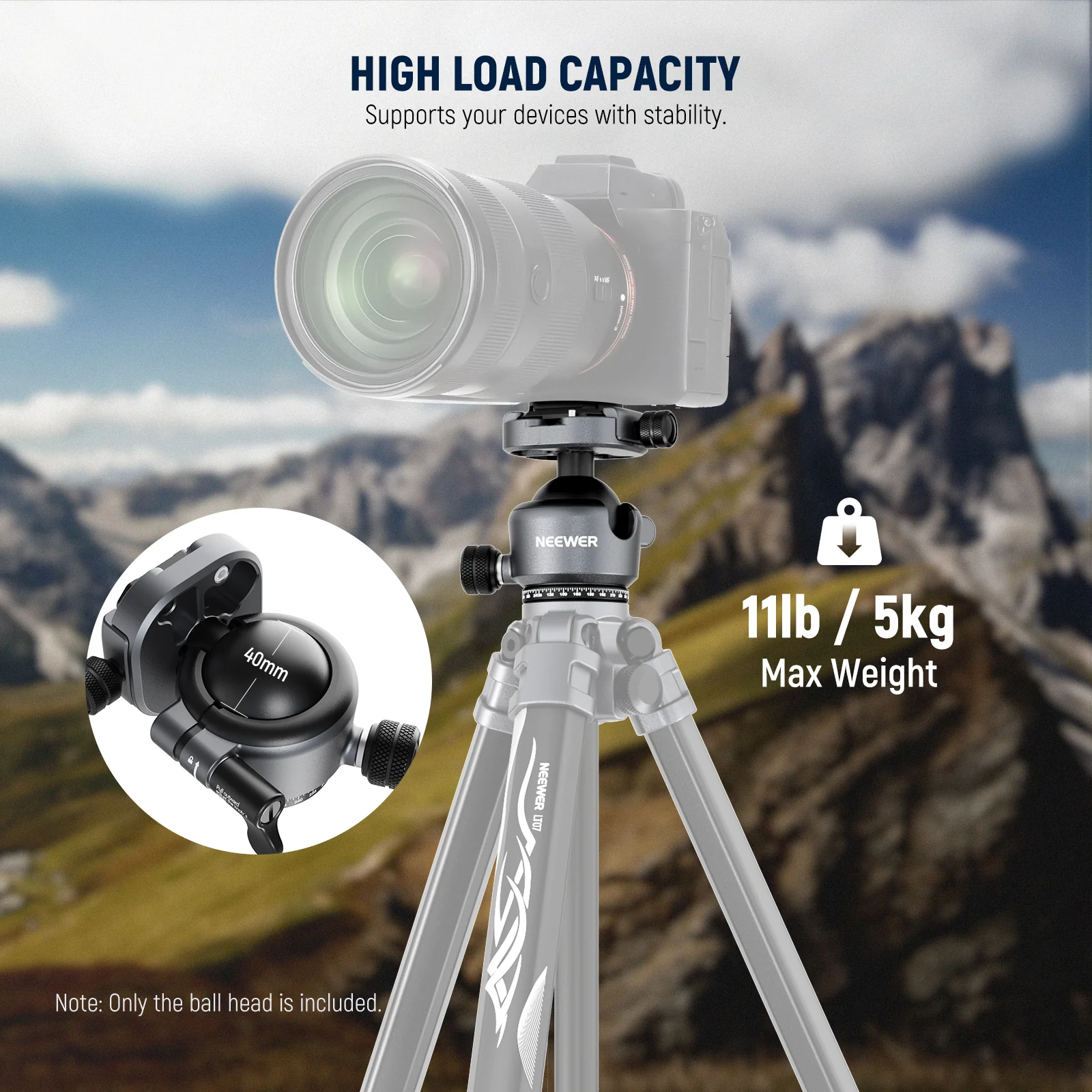 NEEWER GM41 Low Profile Tripod Ball Head - Image 6