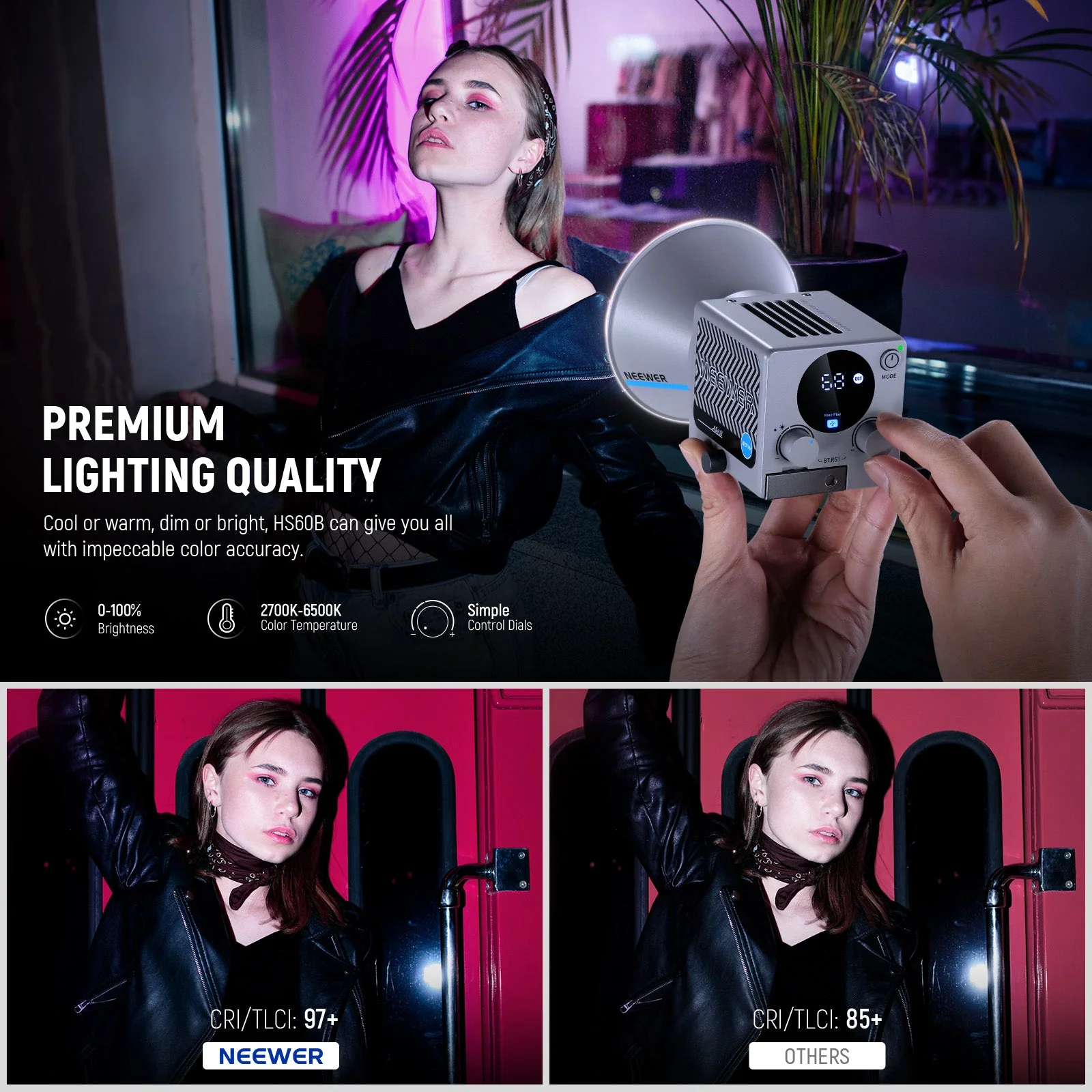NEEWER HS60B 60W Bi-Color Mini COB LED Video Light - Image 4