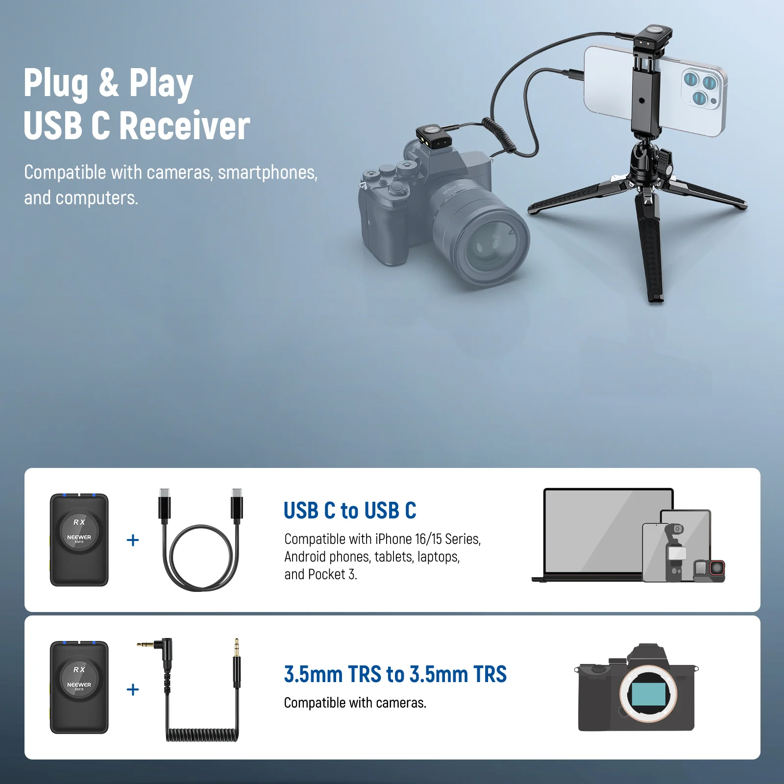 NEEWER KM18 Wireless Microphone with USB C Charging Case for Camera - Image 9