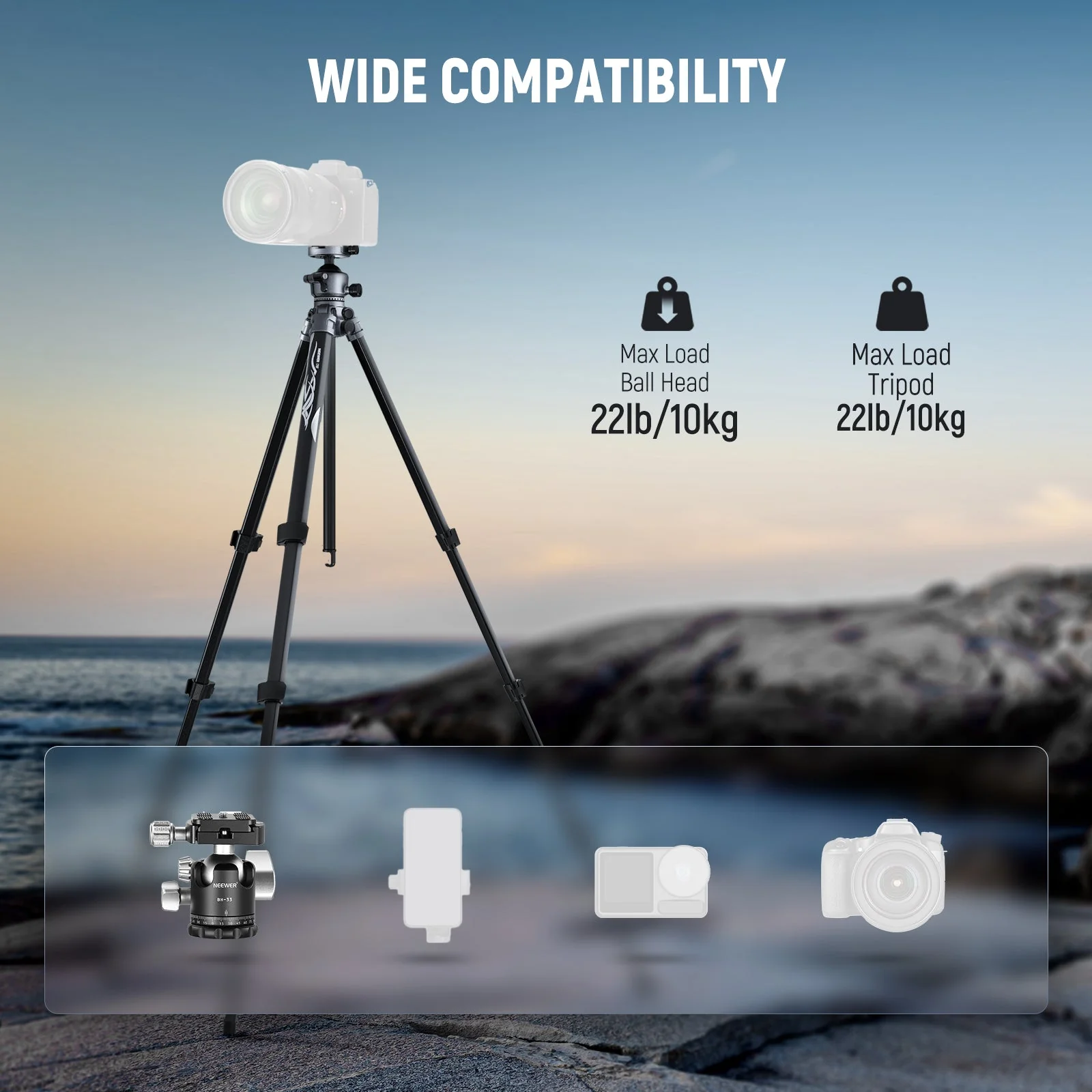 NEEWER LT07 61" Aluminum Travel Tripod - Image 9