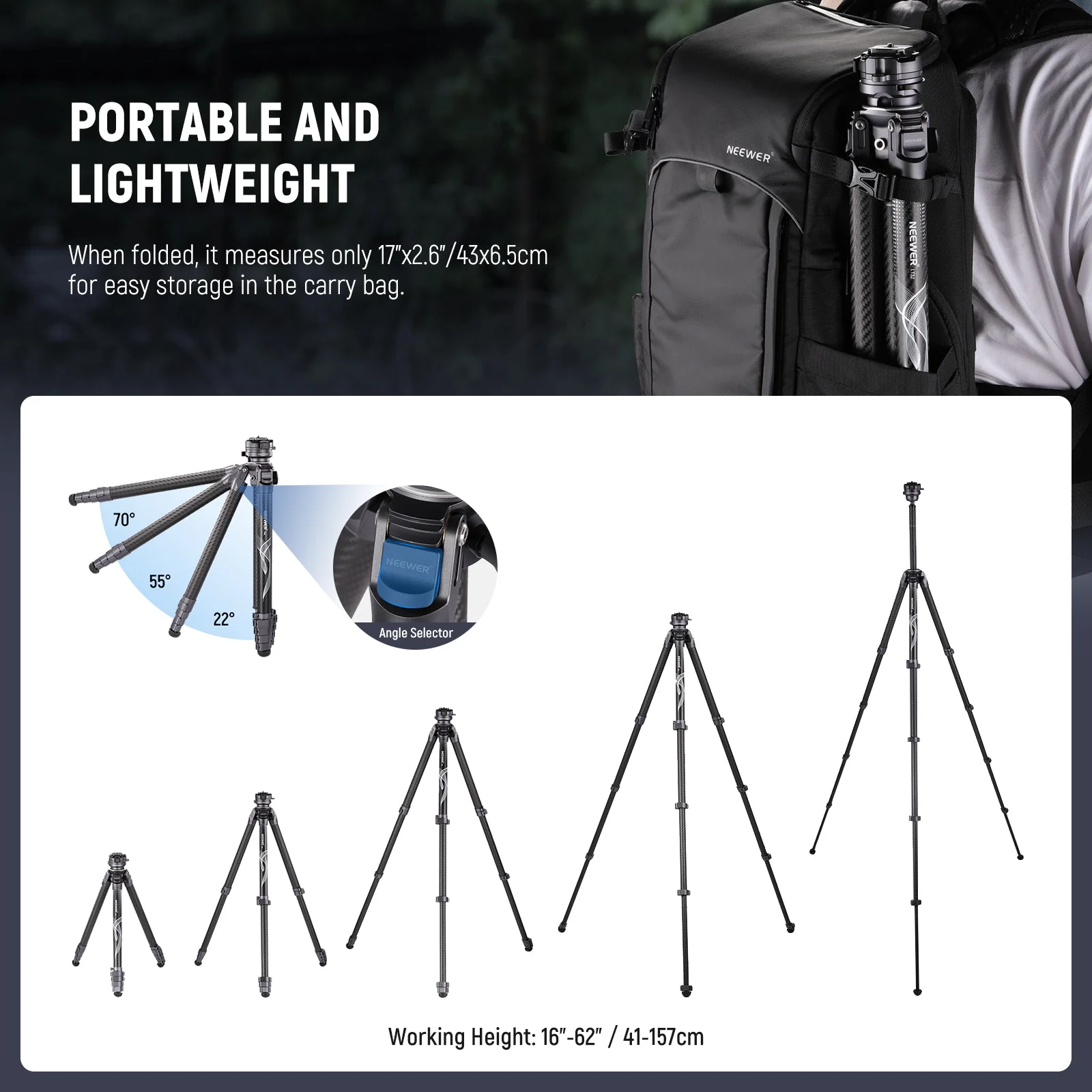 NEEWER LT32 62"/157 cm Carbon Fiber Travel Tripod - Image 5