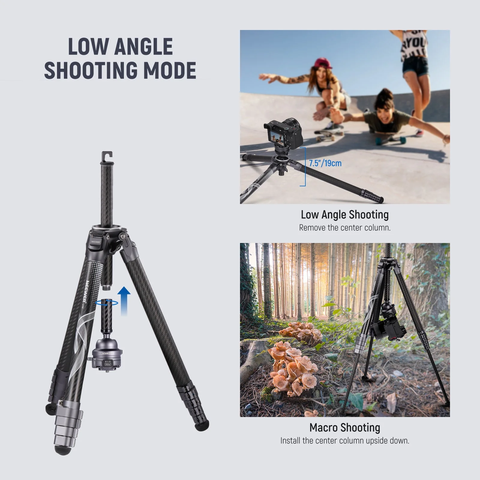 NEEWER LT32 62"/157 cm Carbon Fiber Travel Tripod - Image 8