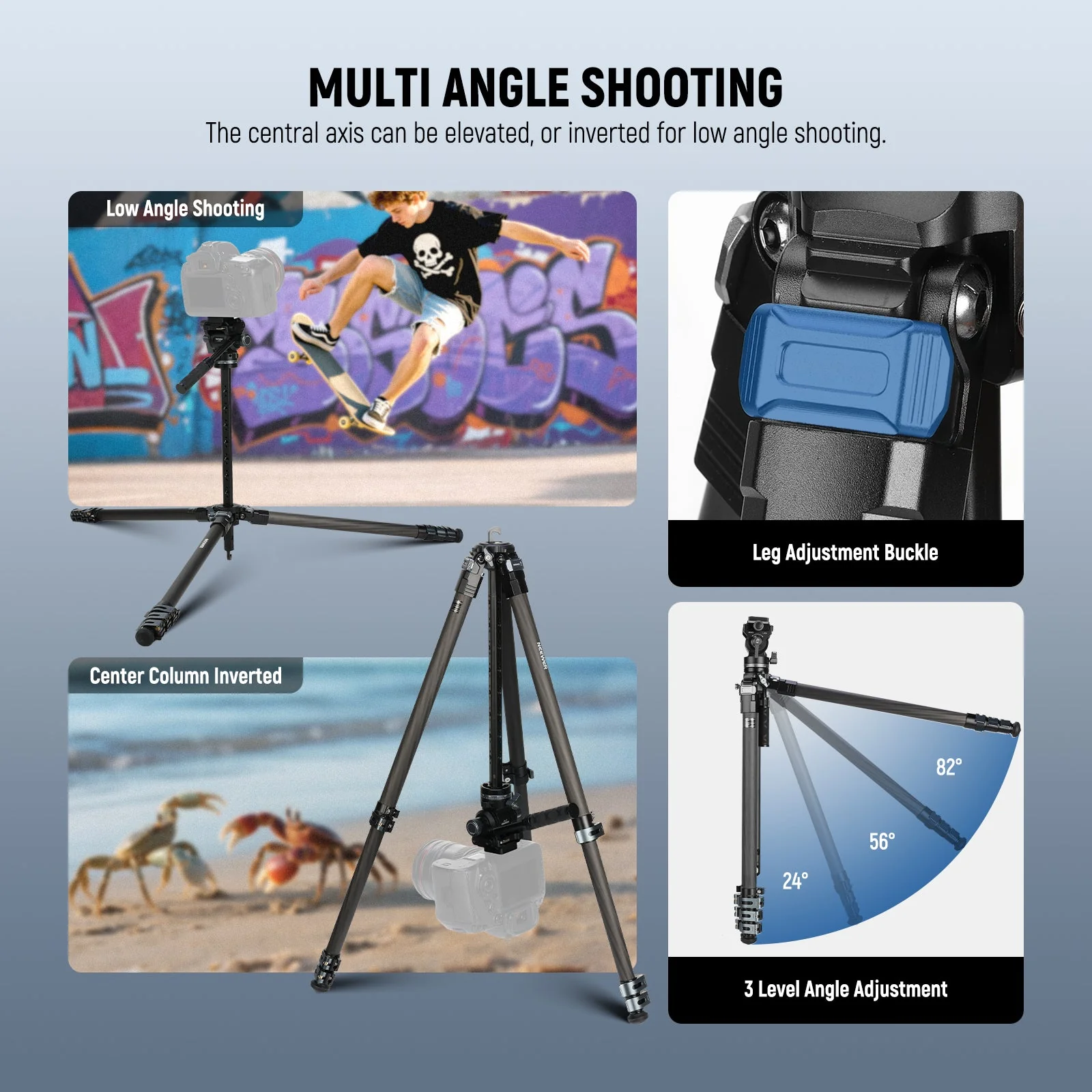 NEEWER LT36/LT37 60.4" Carbon Fiber Travel Tripod - Image 12