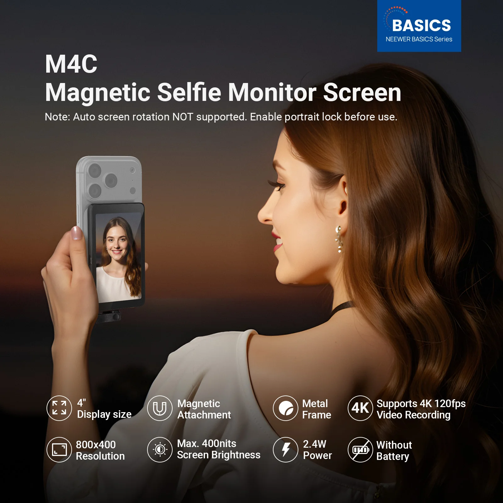 NEEWER BASICS M4C 4" Magnetic Vlog Selfie Monitor Screen - Image 3