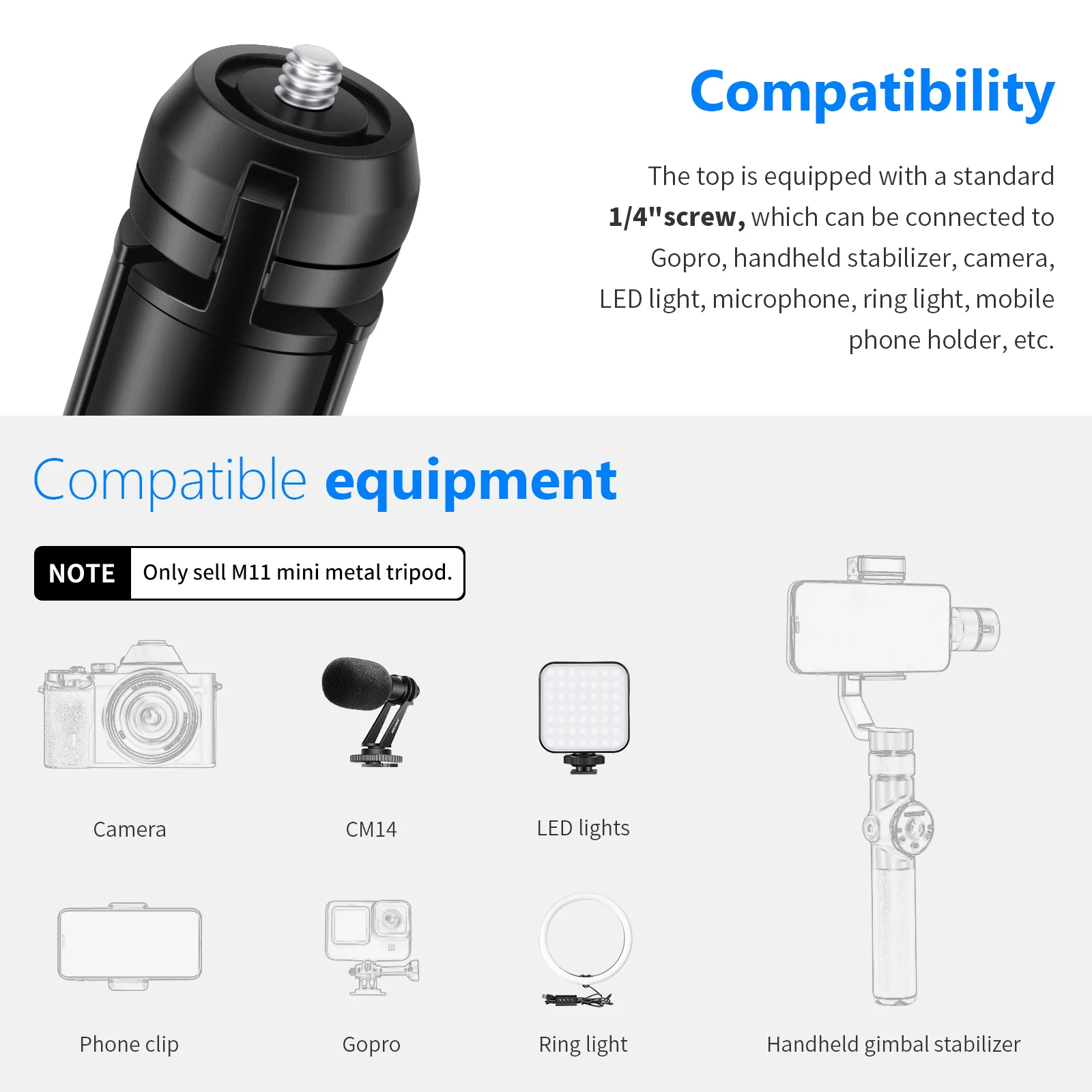 NEEWER M11 Metal Desktop Mini Tripod - Image 3