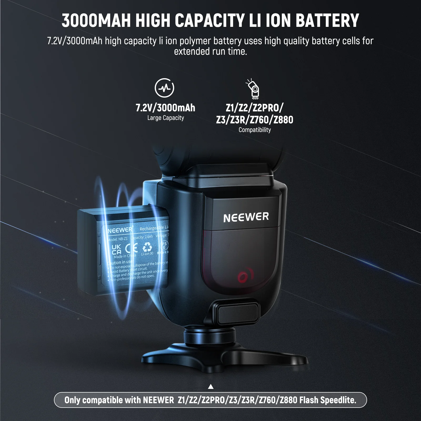 NEEWER NB-Z1 PRO 7.2V/3000mAh Replacement Li ion Battery for Flash Speedlite - Image 2
