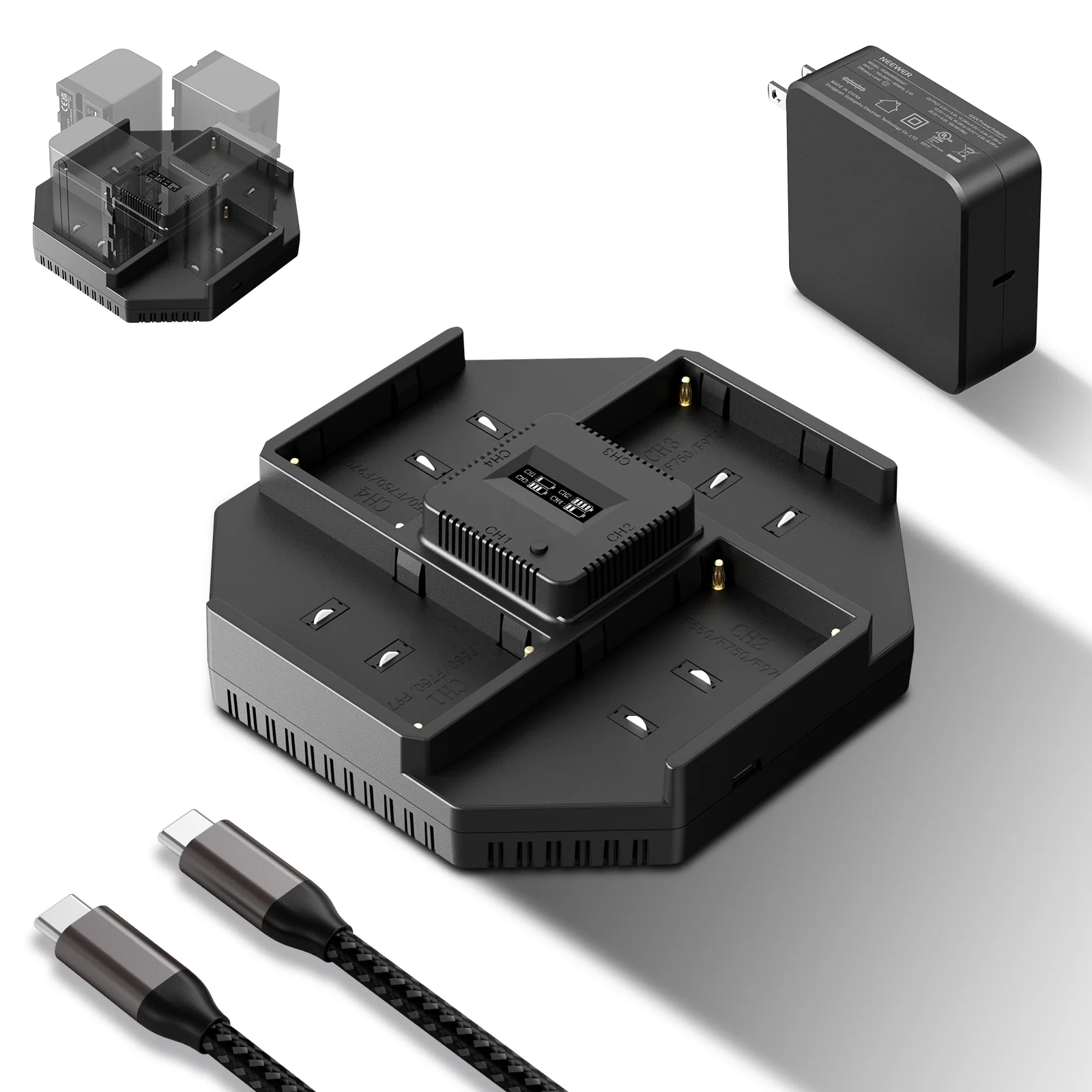 NEEWER NW-F4 4 Channel Charger for NP-F550 NP-F750 NP-F970 Camera Battery - Image 10