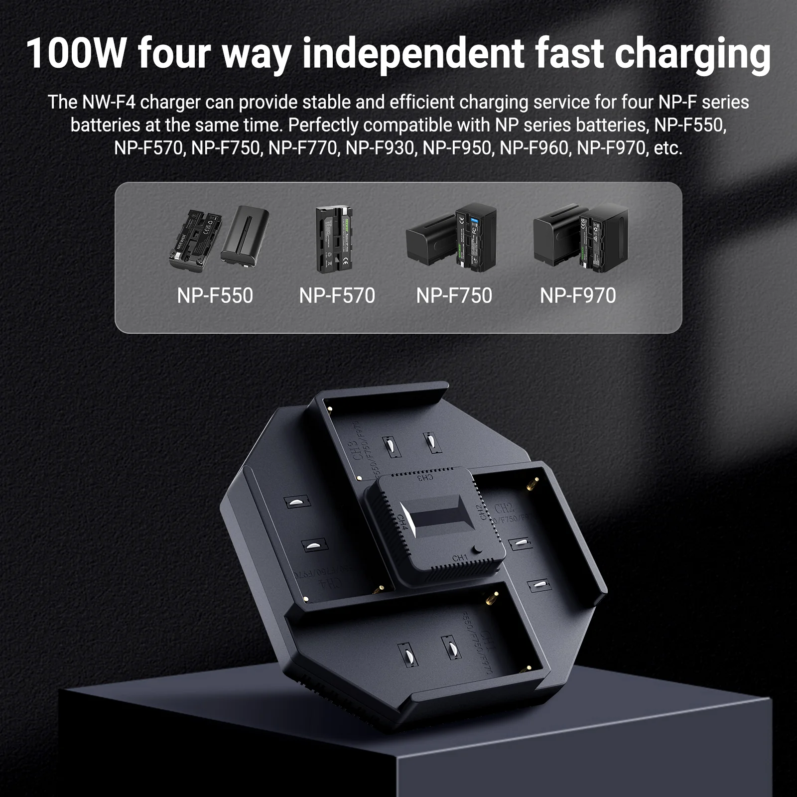 NEEWER NW-F4 4 Channel Charger for NP-F550 NP-F750 NP-F970 Camera Battery - Image 13