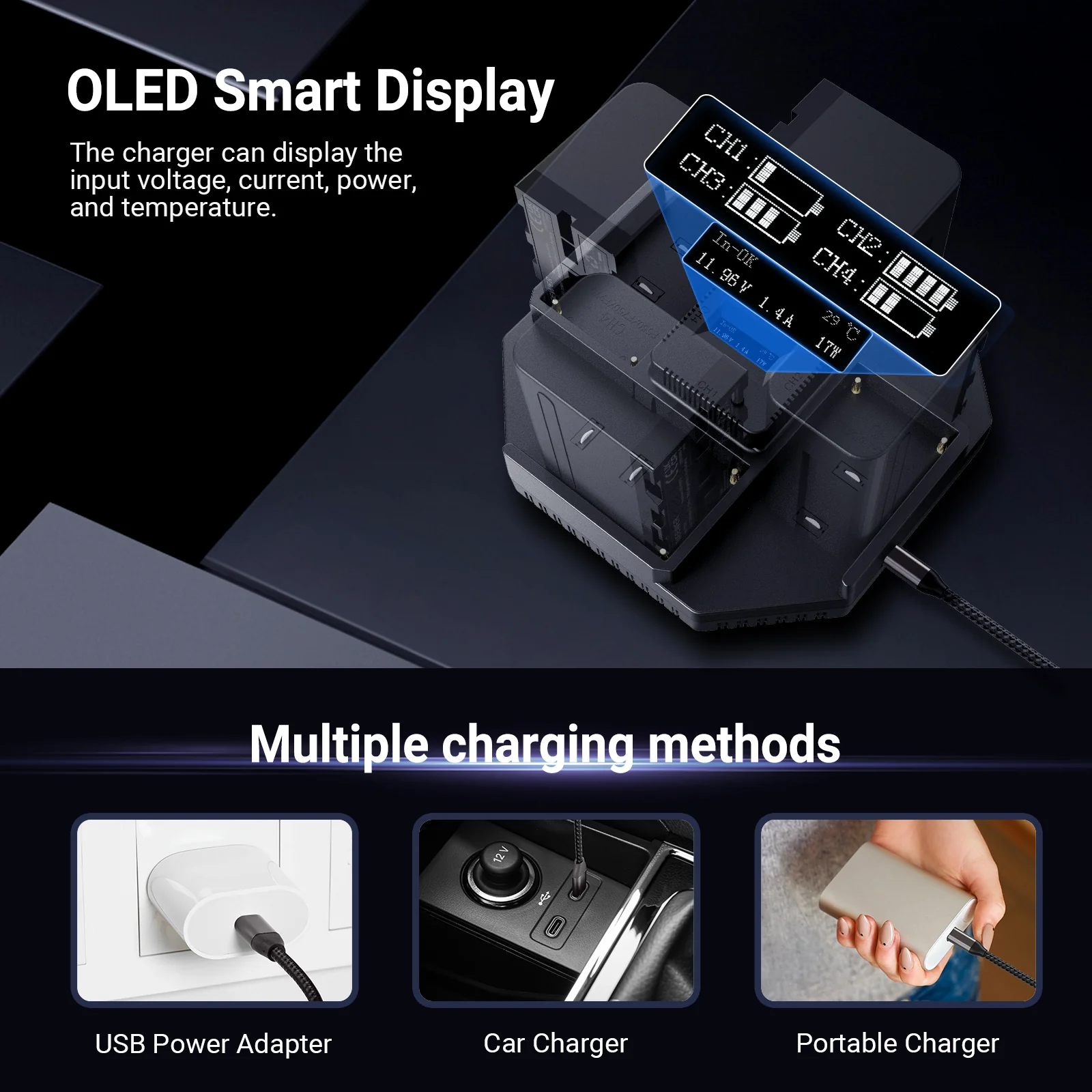 NEEWER NW-F4 4 Channel Charger for NP-F550 NP-F750 NP-F970 Camera Battery - Image 14