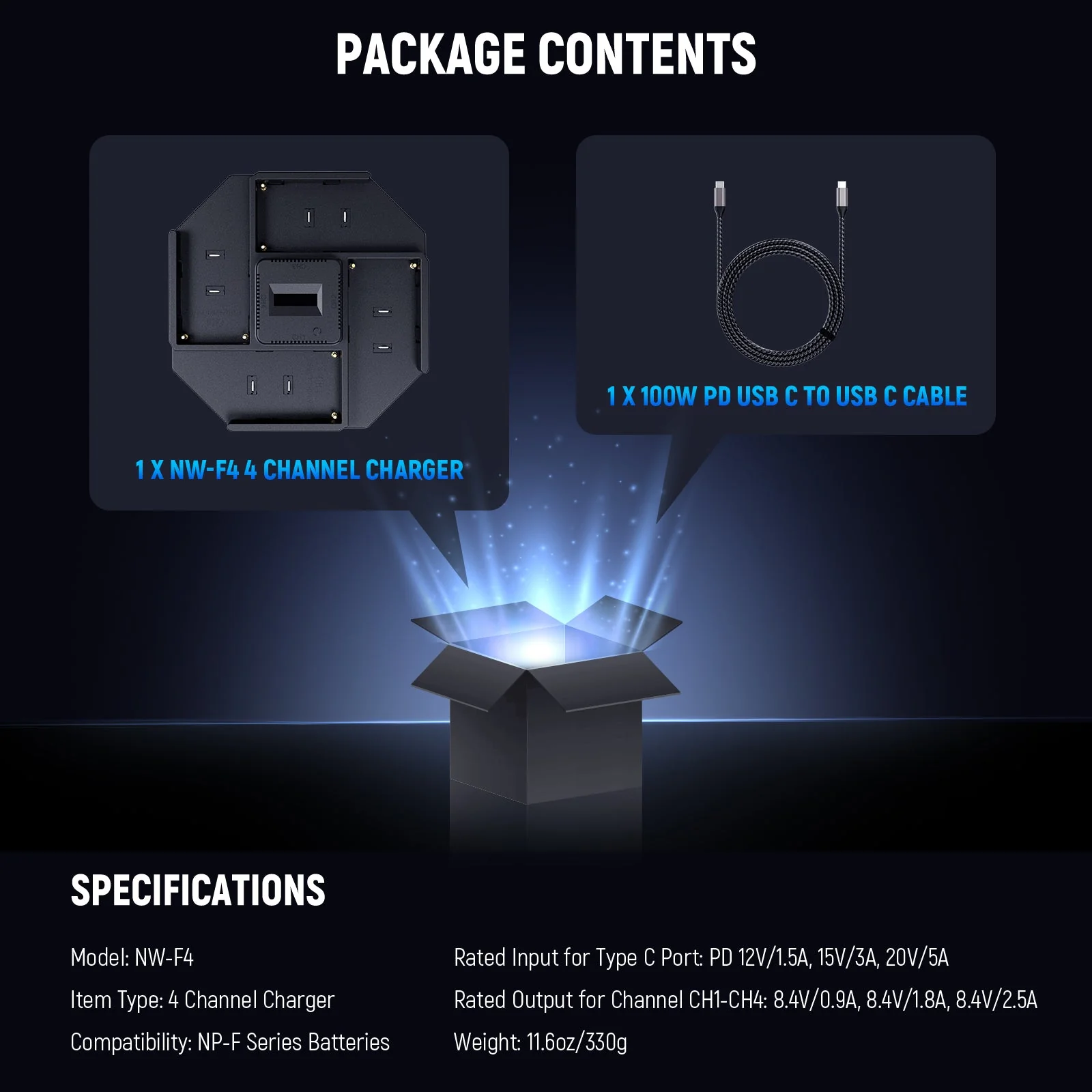 NEEWER NW-F4 4 Channel Charger for NP-F550 NP-F750 NP-F970 Camera Battery - Image 9