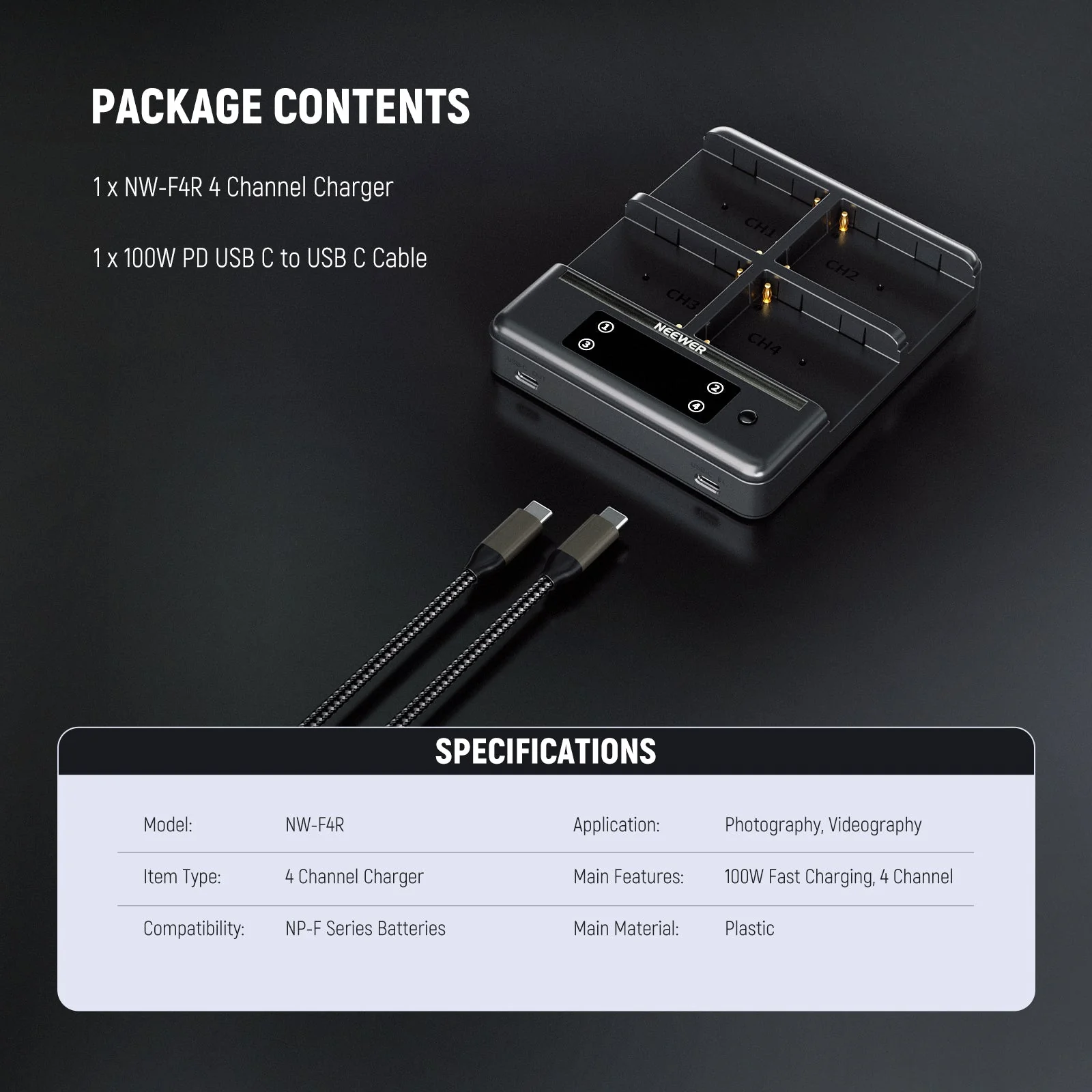 NEEWER NW-F4R 4 Channel Charger for NP-F Series Batteries - Image 8