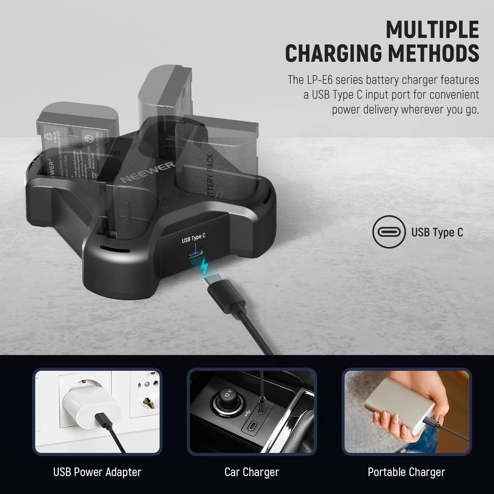 NEEWER NW-P4 LP-E6 Battery Charger with PD 45W Fast Charging - Image 6
