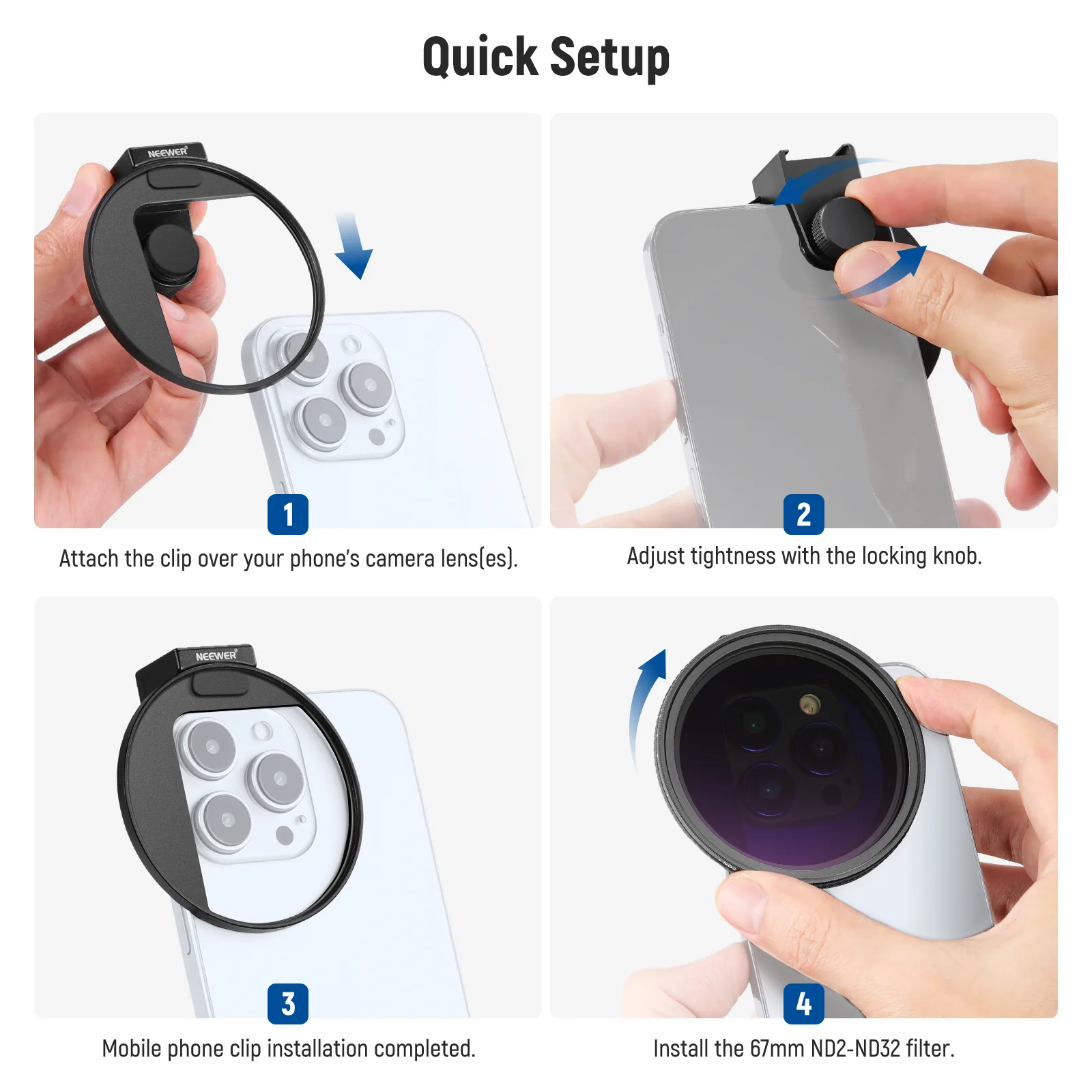 NEEWER Clip On 67mm ND2-ND32 HD Variable Phone Lens Filter Kit - Image 12