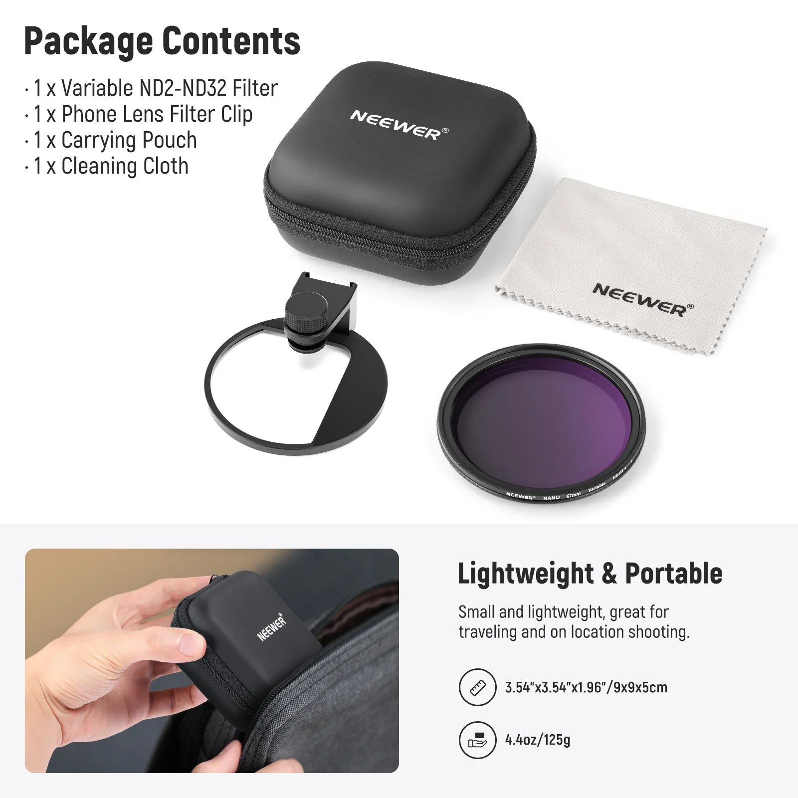 NEEWER Clip On 67mm ND2-ND32 HD Variable Phone Lens Filter Kit - Image 17