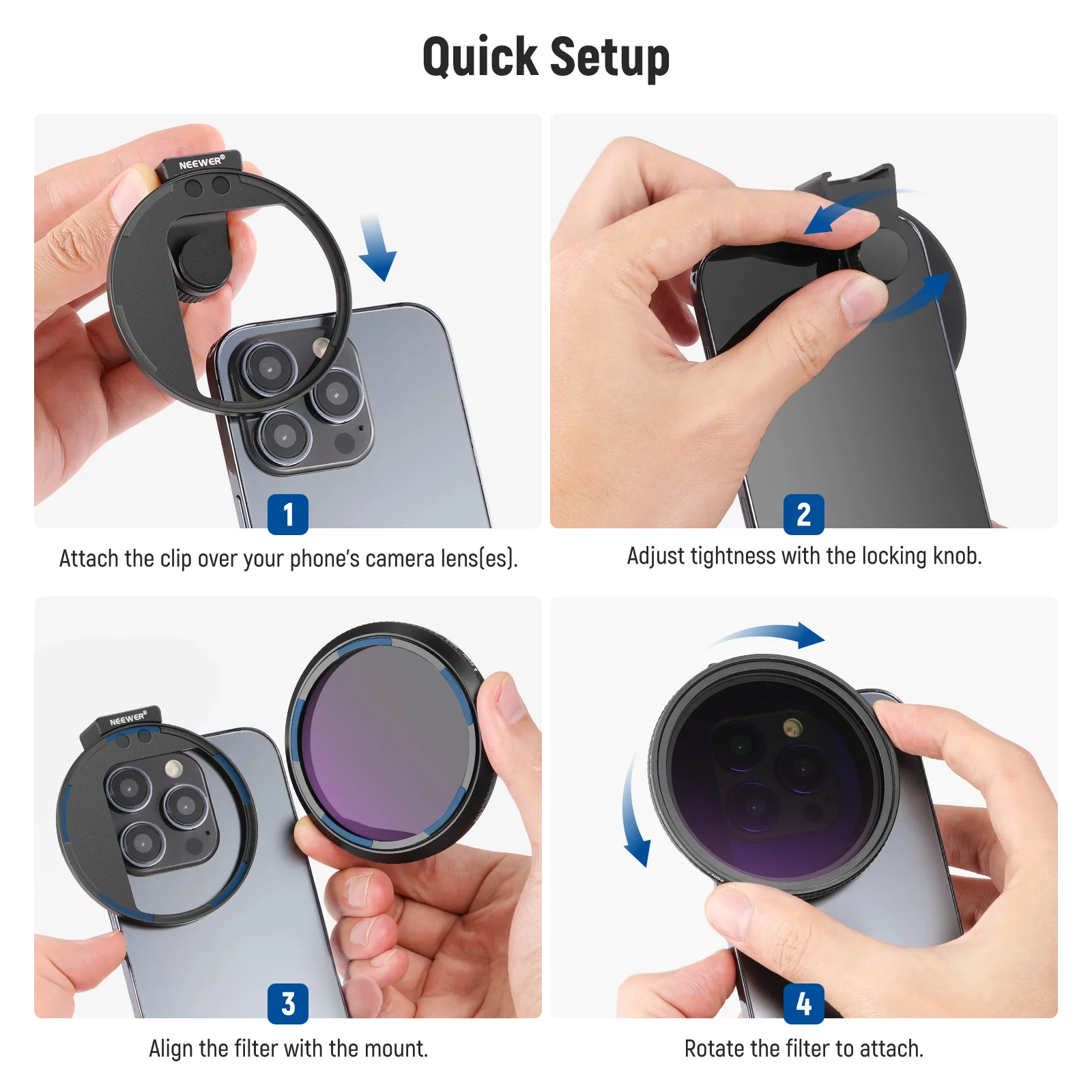 NEEWER Clip On 67mm ND2-ND32 HD Variable Phone Lens Filter Kit - Image 6