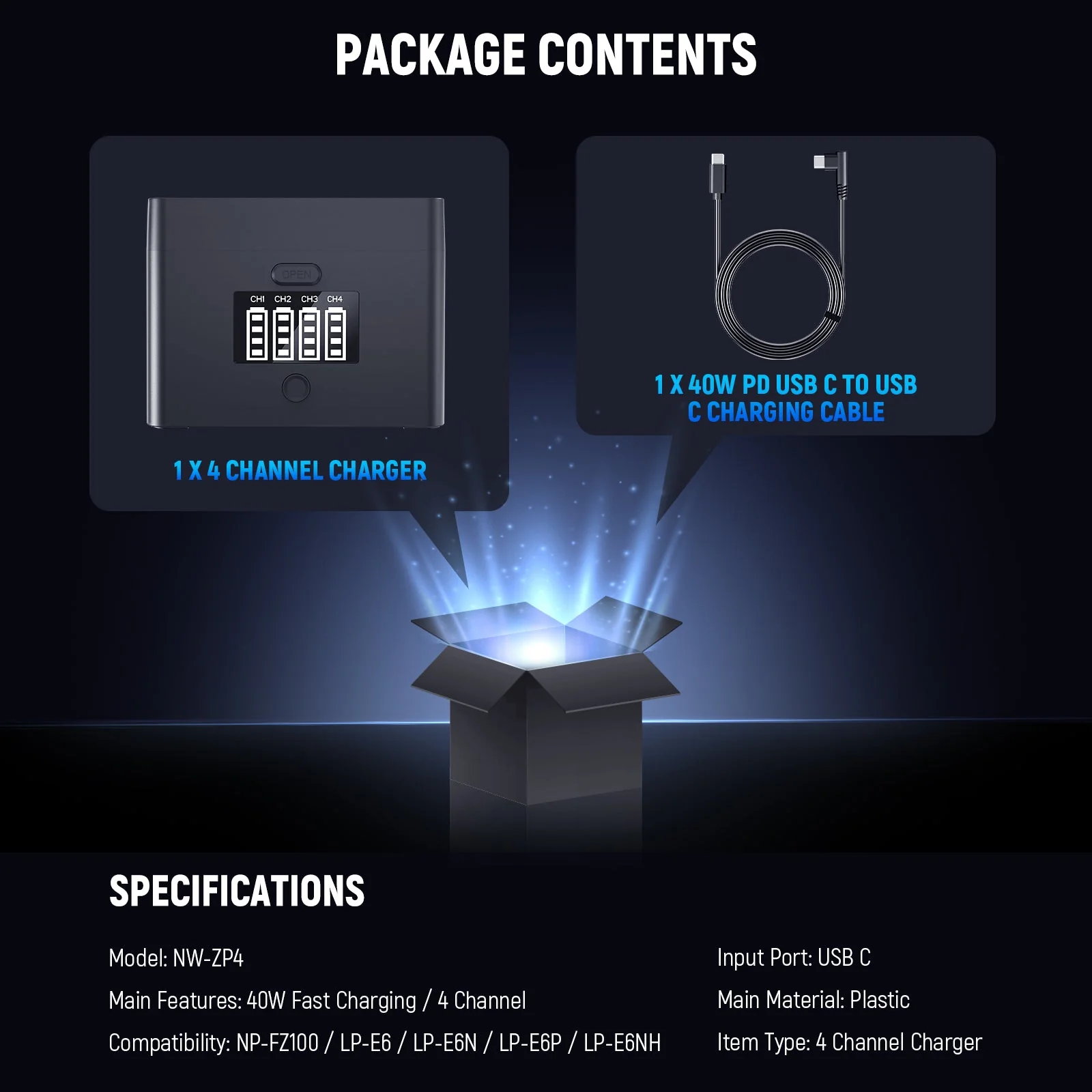 NEEWER NW-ZP4 2 in 1 Four Channel USB Charger for NP-FZ100 & LP-E6 - Image 9