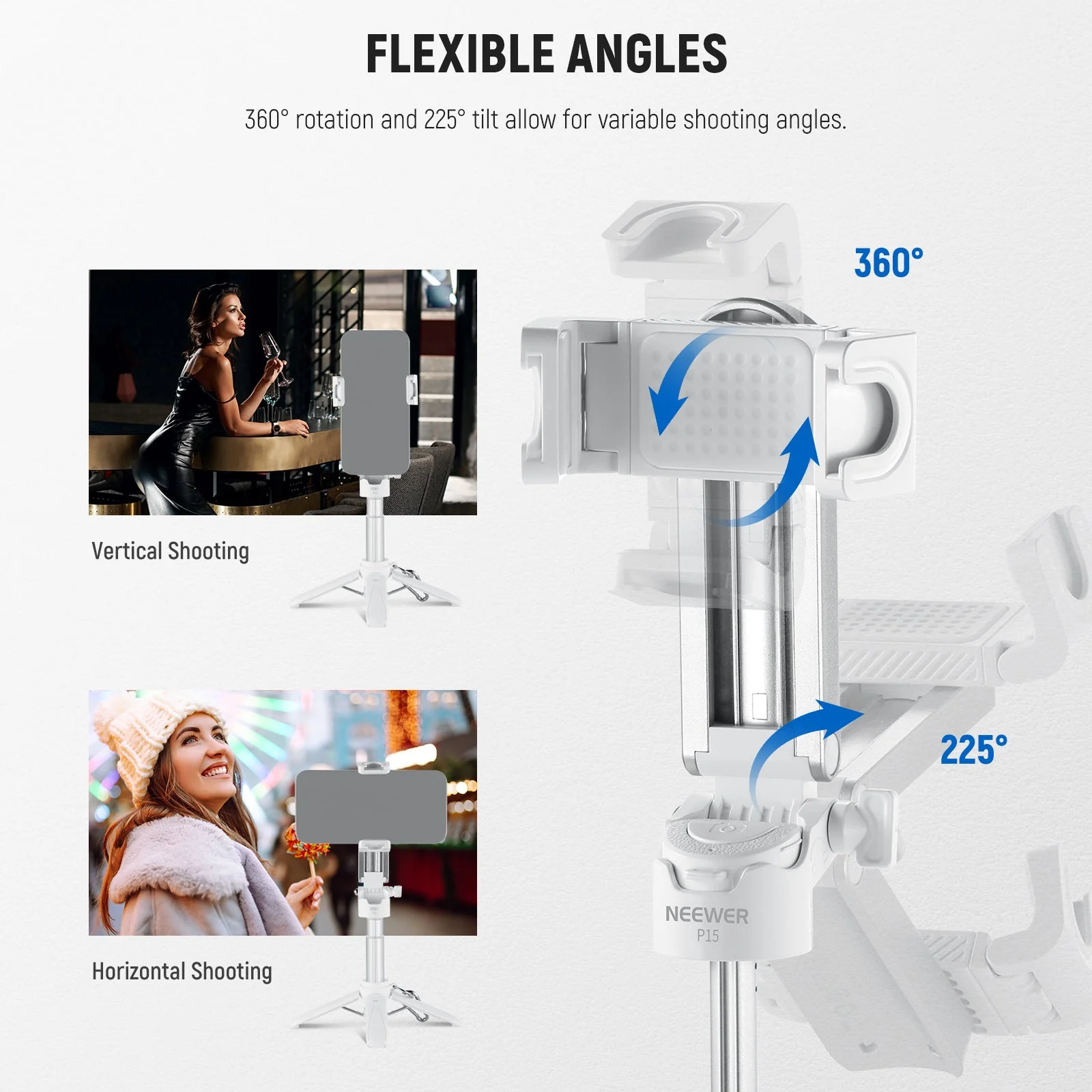 NEEWER P15 Foldable Selfie Stick Tripod with Bluetooth Remote Shutter - Image 4