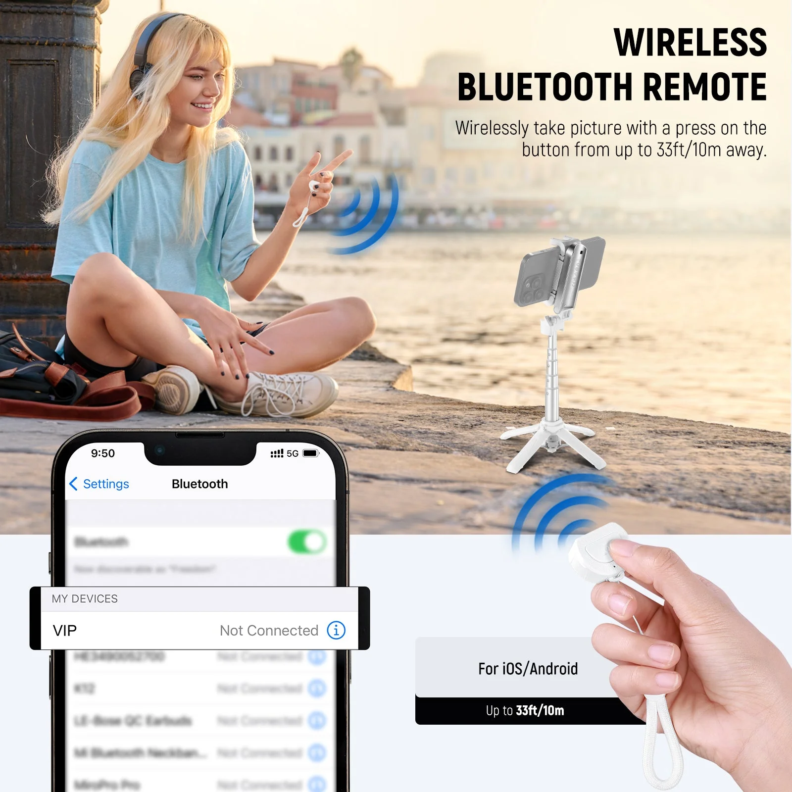 NEEWER P15 Foldable Selfie Stick Tripod with Bluetooth Remote Shutter - Image 7
