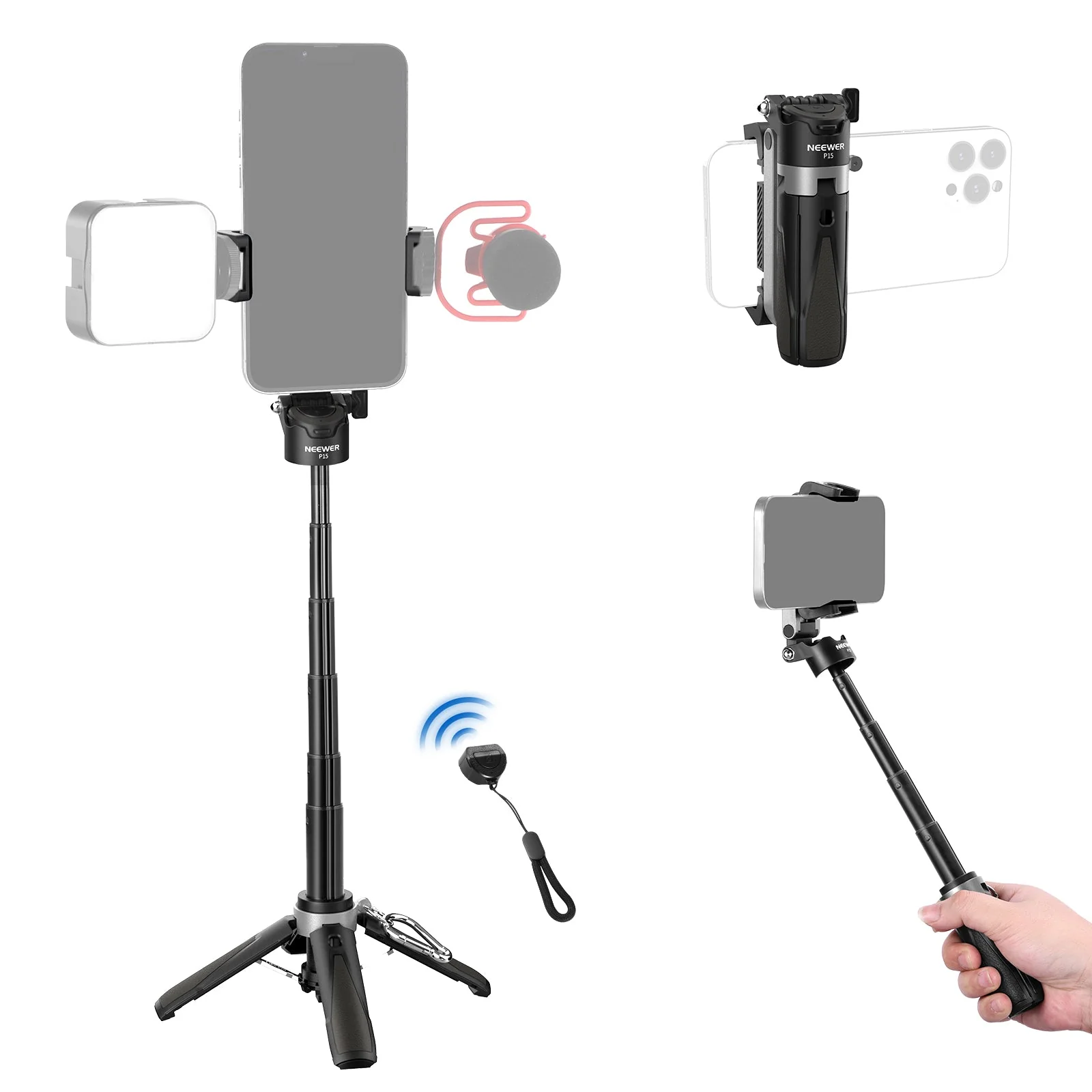 NEEWER P15 Foldable Selfie Stick Tripod with Bluetooth Remote Shutter - Image 9
