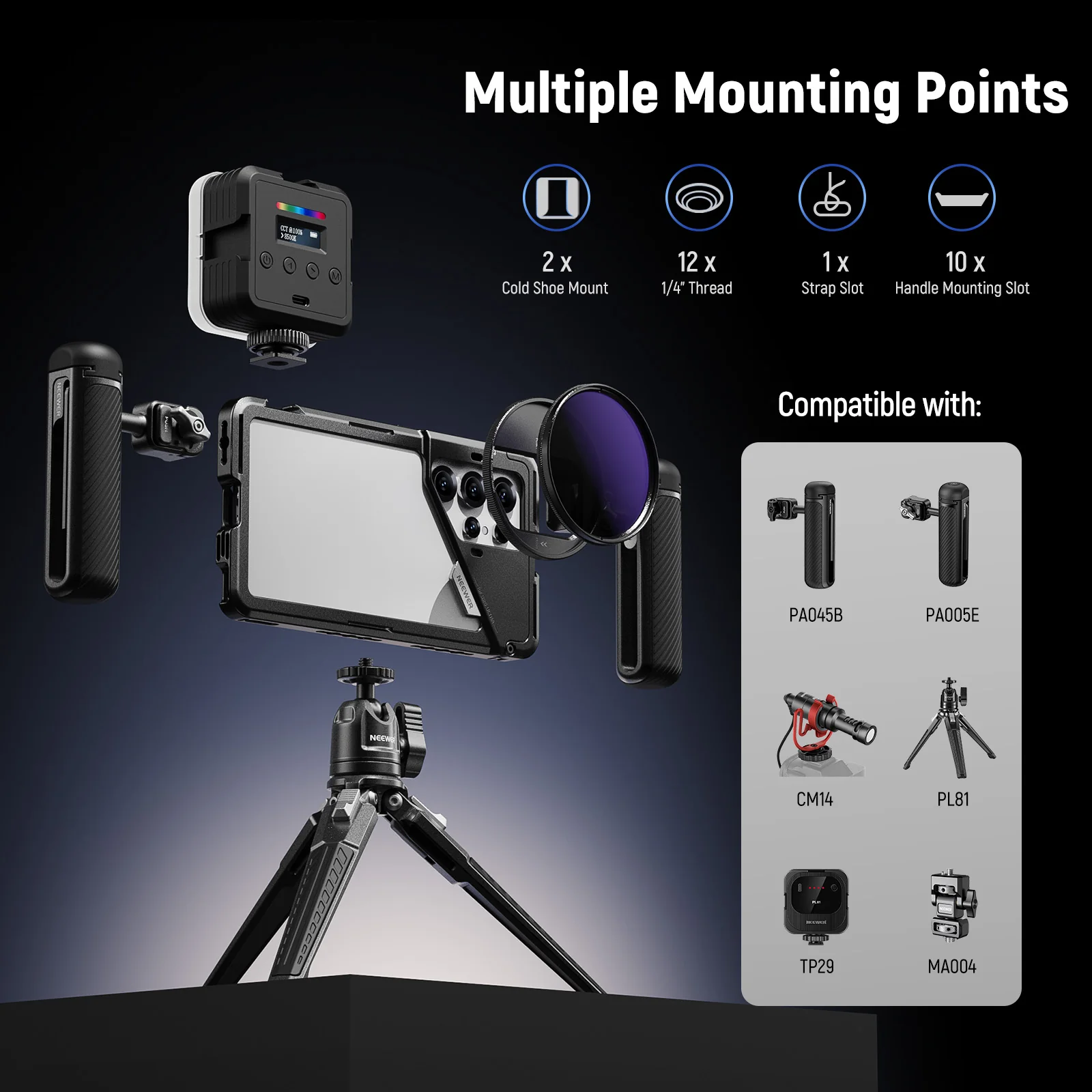 NEEWER PA082 Phone Cage For SAMSUNG S25 Ultra with 67mm Filter/17mm/T Mount Adapters - Image 4