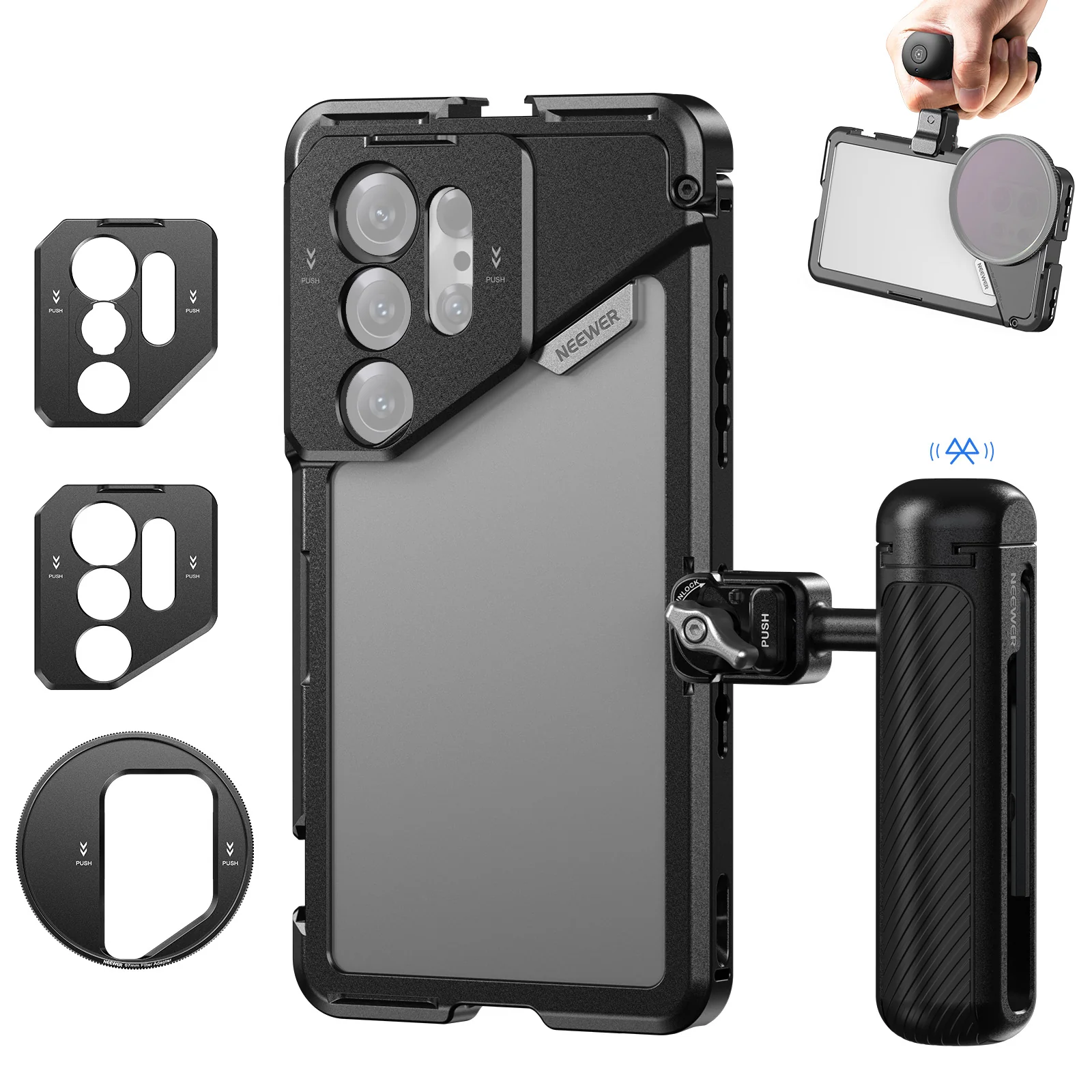NEEWER PA082 Phone Cage For SAMSUNG S25 Ultra with 67mm Filter/17mm/T Mount Adapters - Image 9
