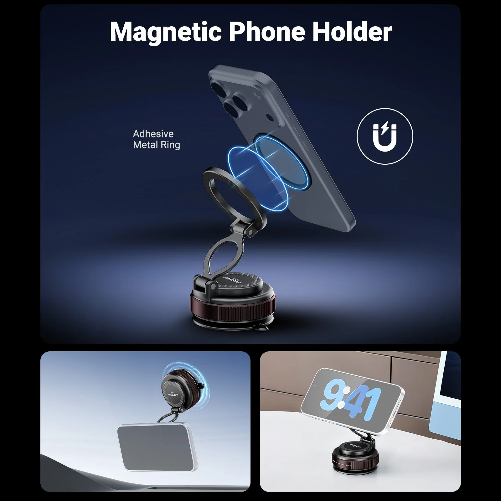 NEEWER PA138 Vacuum Suction Cup Mount with Magnetic Phone Holder - Image 3