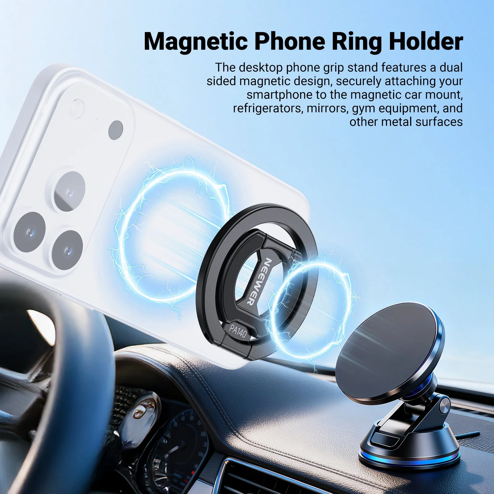 NEEWER PA140 Dual Side Magnetic Phone Grip Ring Holder - Image 2