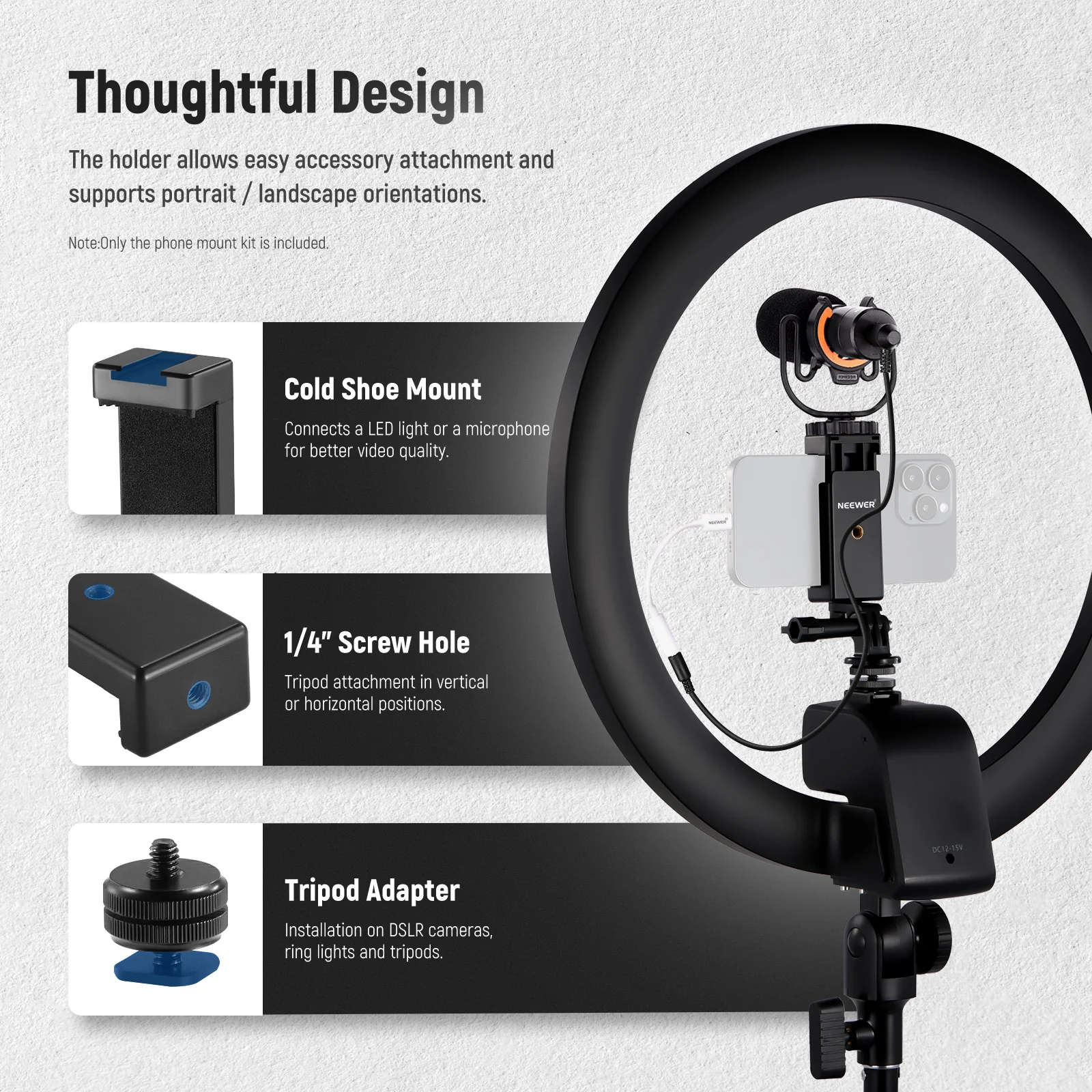 NEEWER GP-3 Phone Holder / Hot Shoe Mount Adapter Kit - Image 5