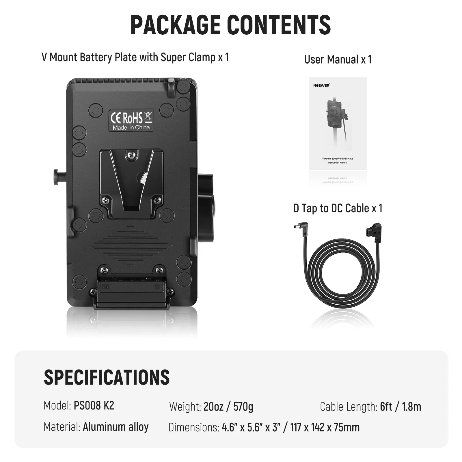 NEEWER PS008 K2 V Mount Battery Plate & D Tap to DC Cable for MS Series - Image 7
