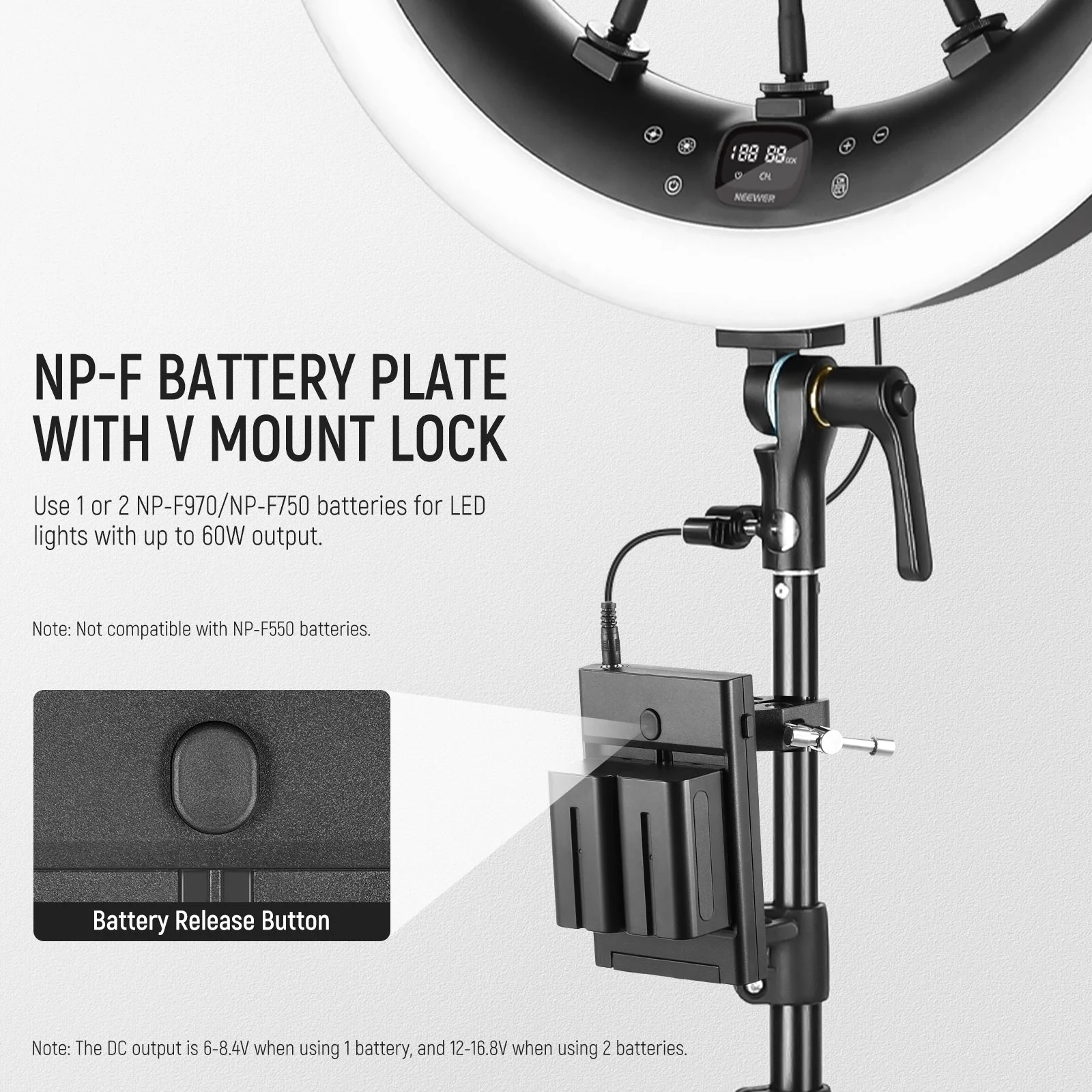 NEEWER PS010E NP-F Battery to V Mount Battery Converter Adapter - Image 2