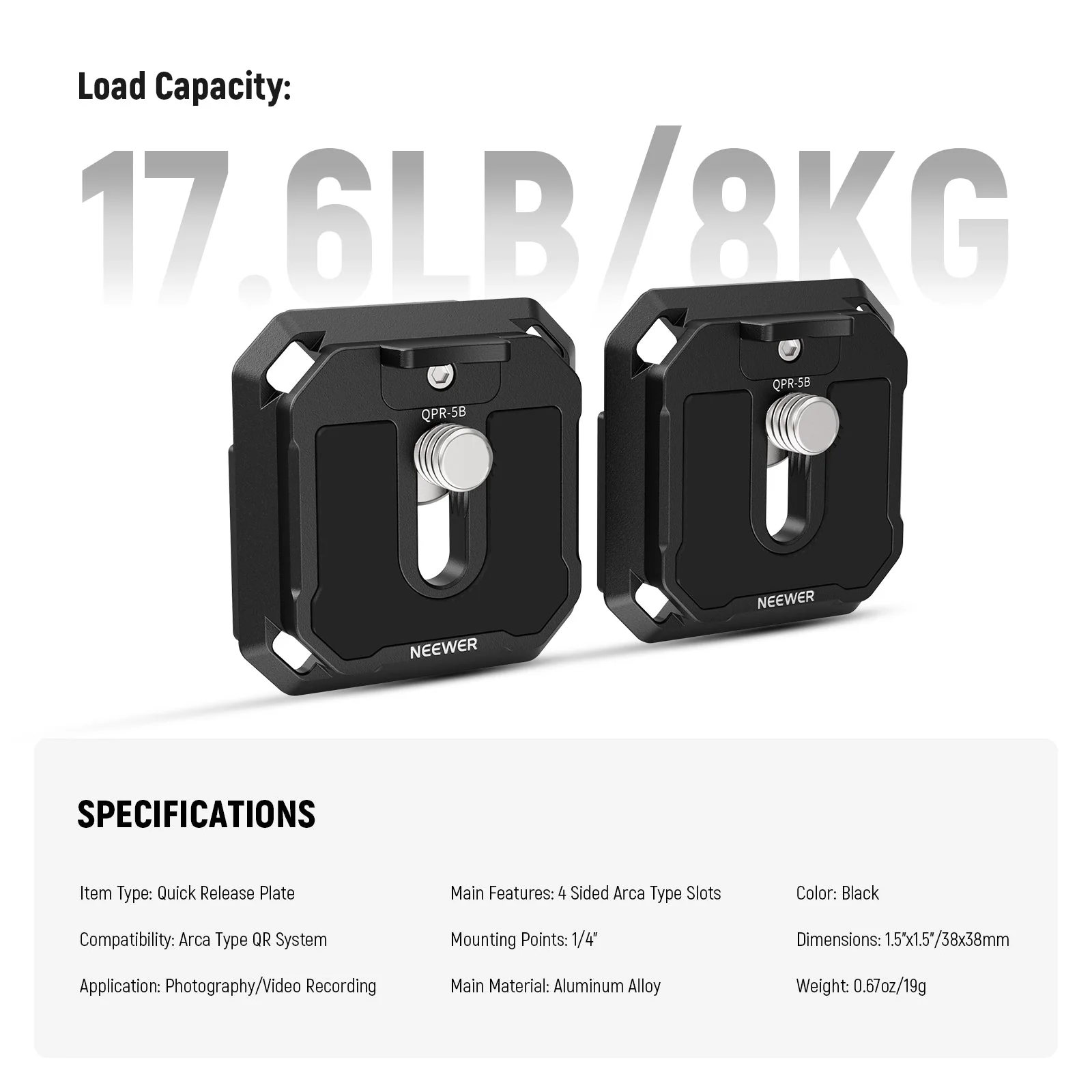 NEEWER QPR-5B 2 Pack 38mm Square Quick Release Plate - Image 7
