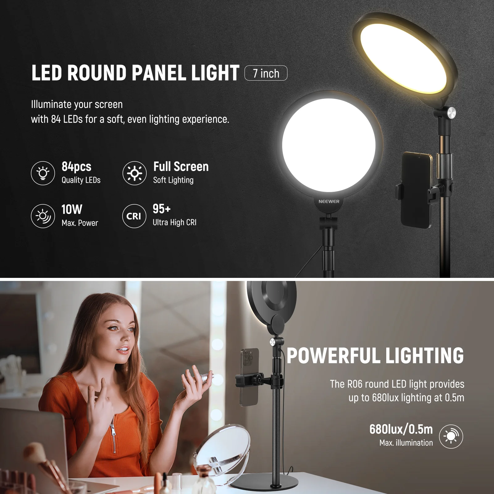 NEEWER BASICS R06 7" Desktop Phone Selfie Round LED Light Kit - Image 10