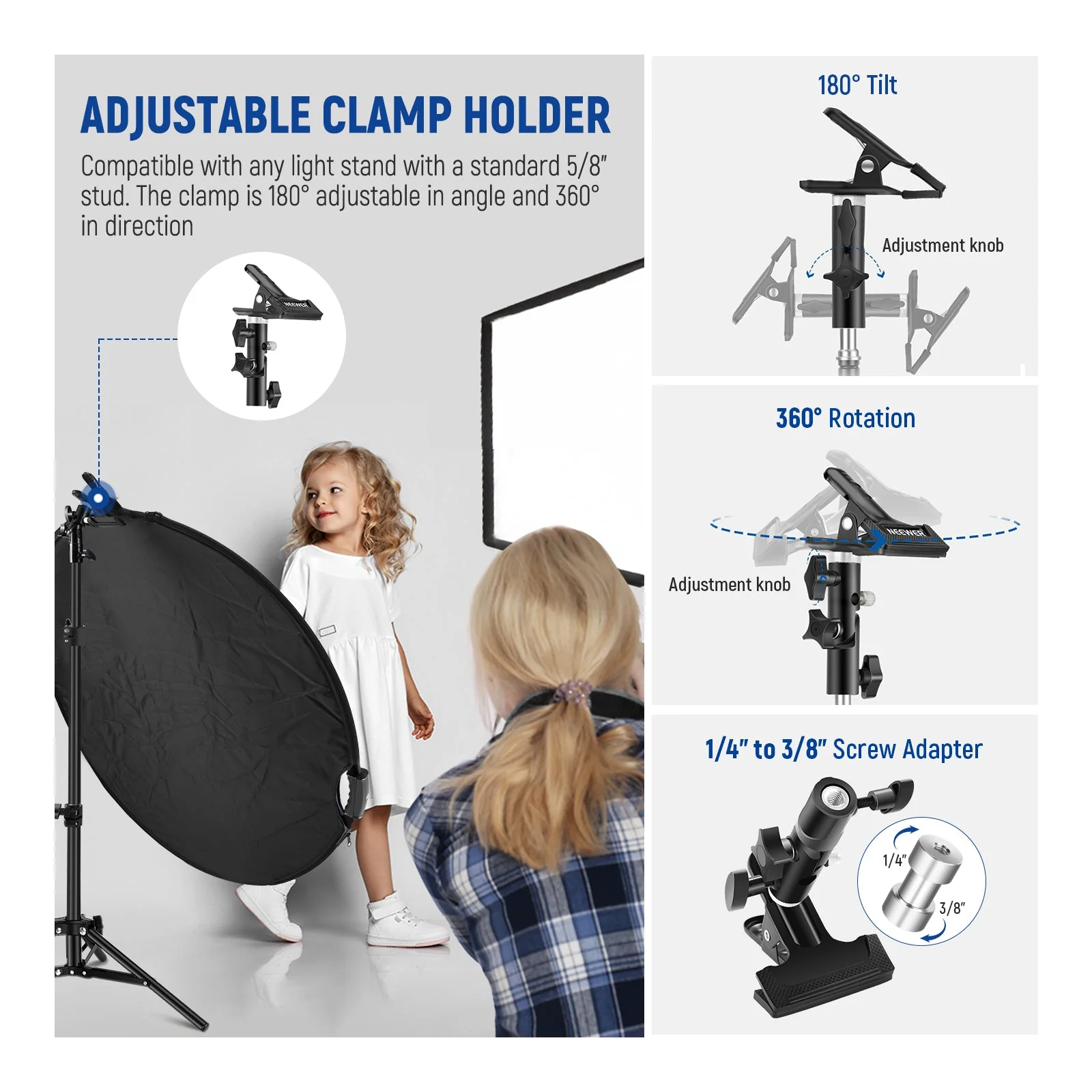 NEEWER 5 In 1 Light Reflectors with Clamp & Hand Grips - Image 4