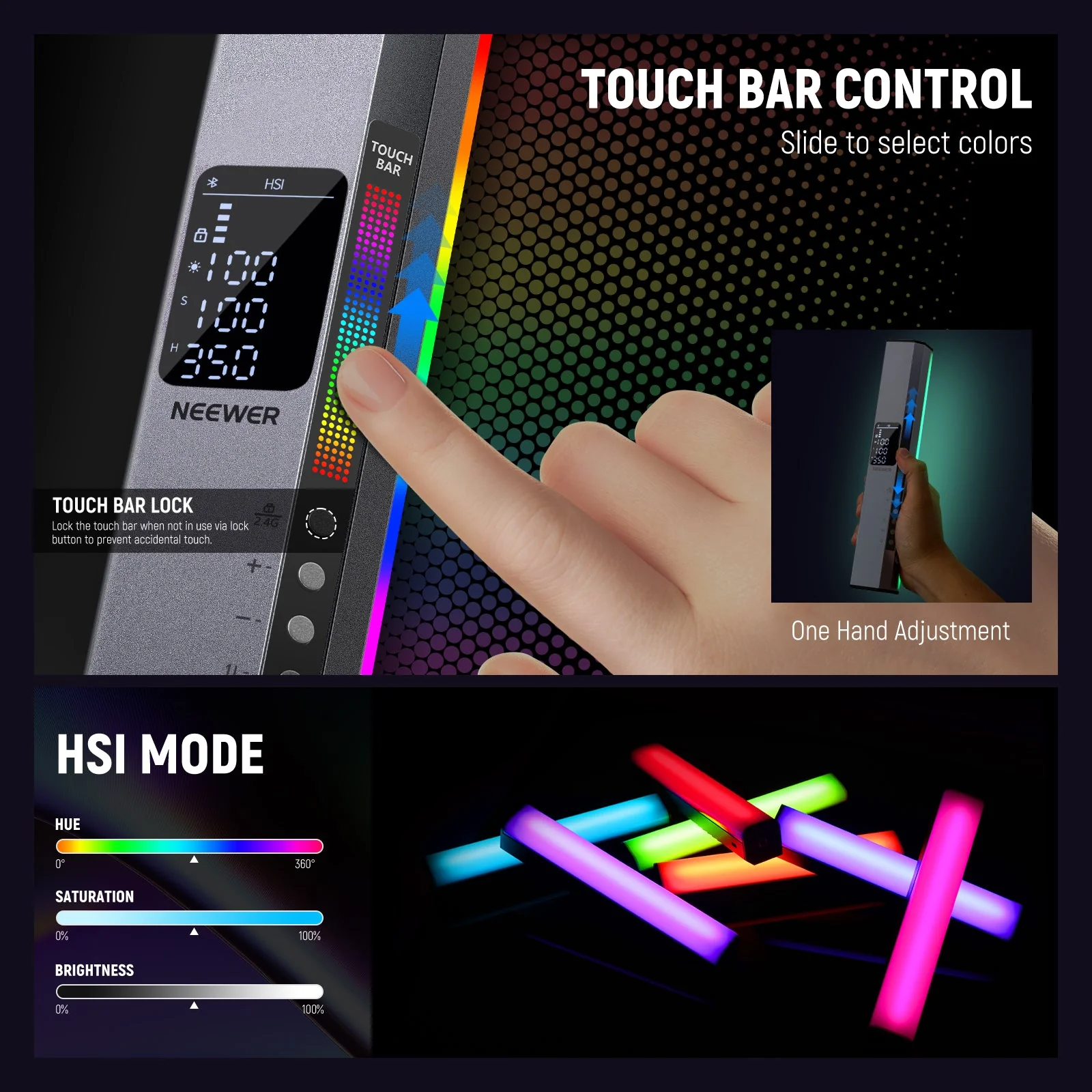 NEEWER RGB1 LED Tube Light Stick with Metal Barndoor Handle - Image 6