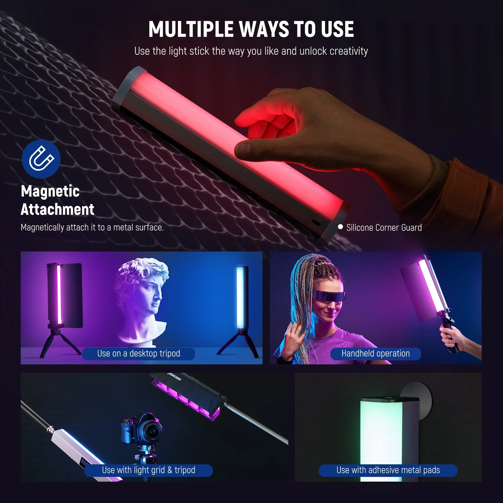 NEEWER RGB1 LED Tube Light Stick with Metal Barndoor Handle - Image 7