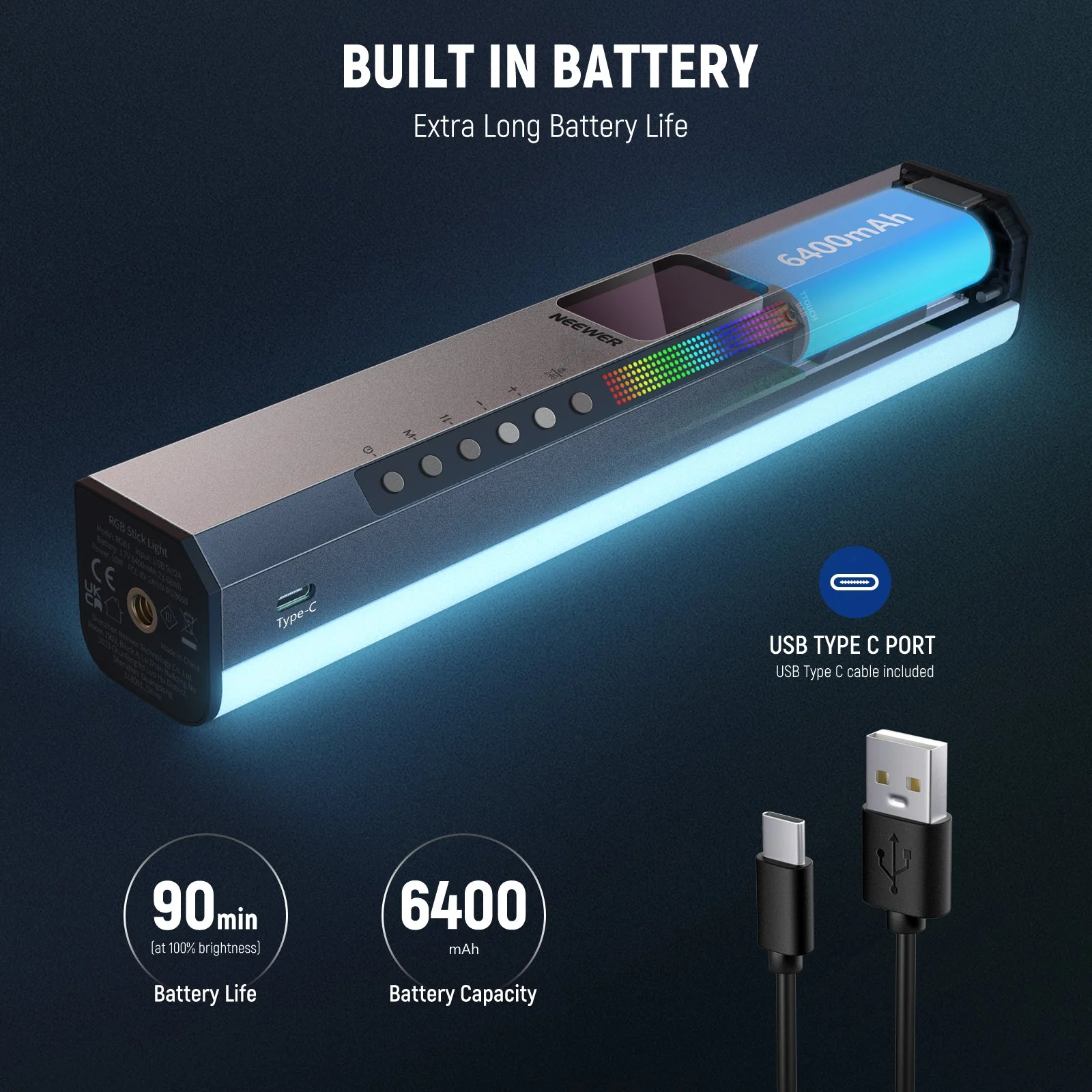 NEEWER RGB1 LED Tube Light Stick with Metal Barndoor Handle - Image 8