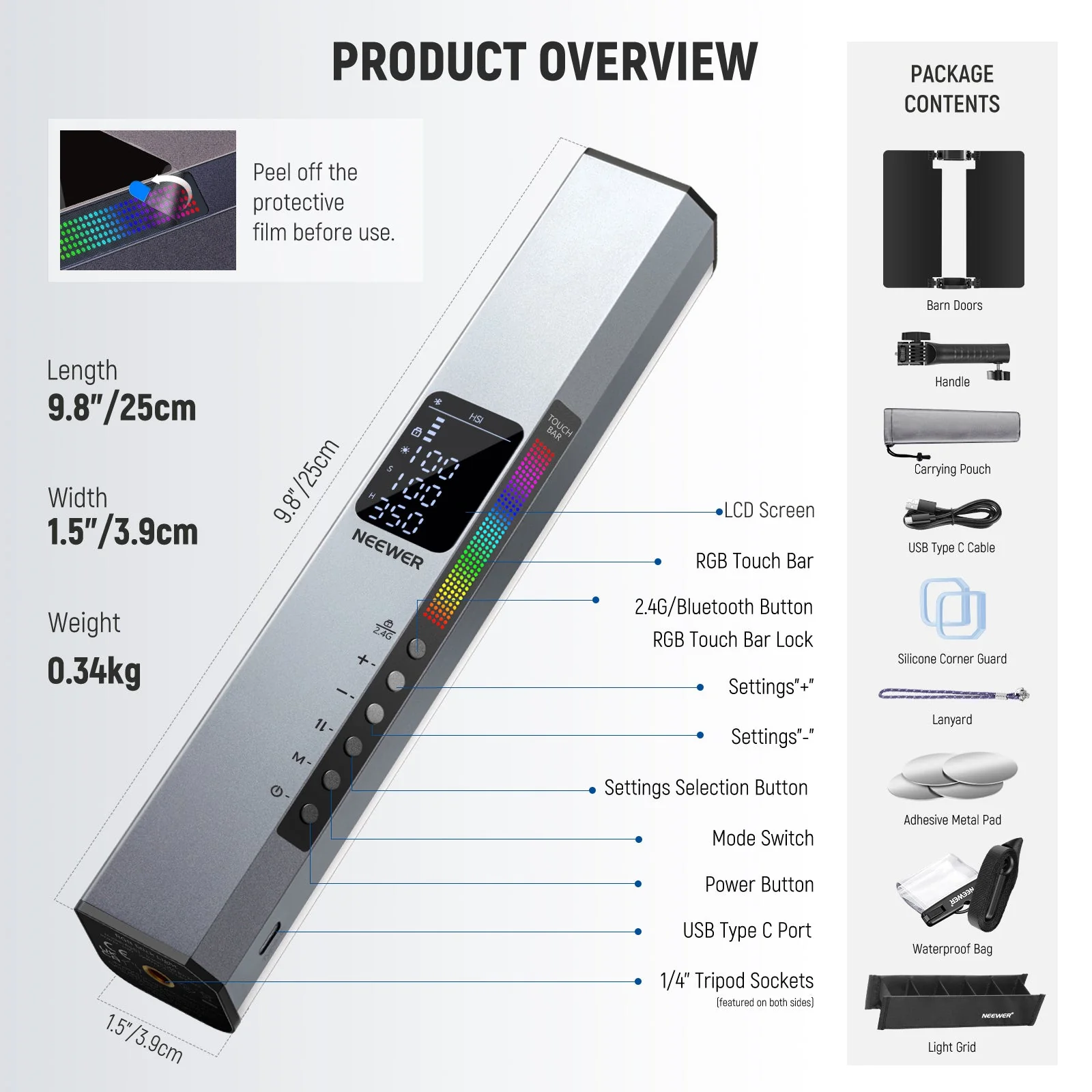 NEEWER RGB1 LED Tube Light Stick with Metal Barndoor Handle - Image 9