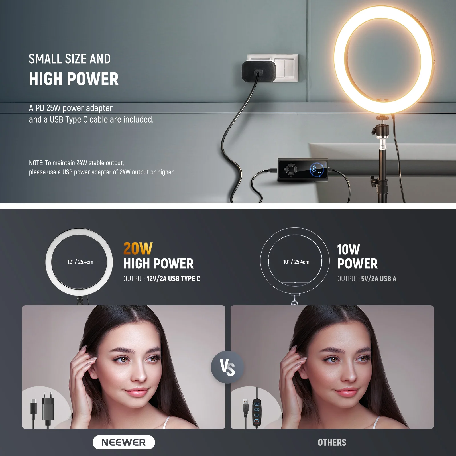 NEEWER RH10B 10" 20W High Power LED Ring Light - Image 3