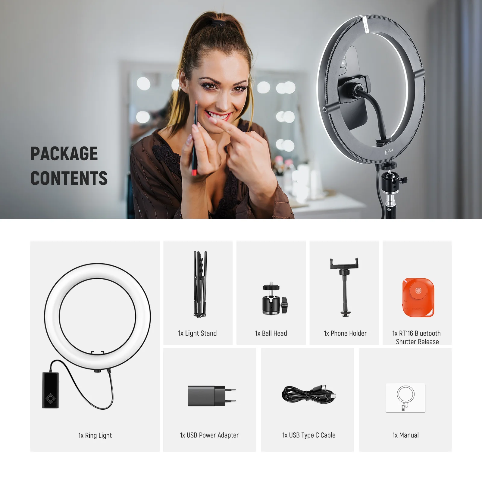 NEEWER RH10B 10" 20W High Power LED Ring Light - Image 9