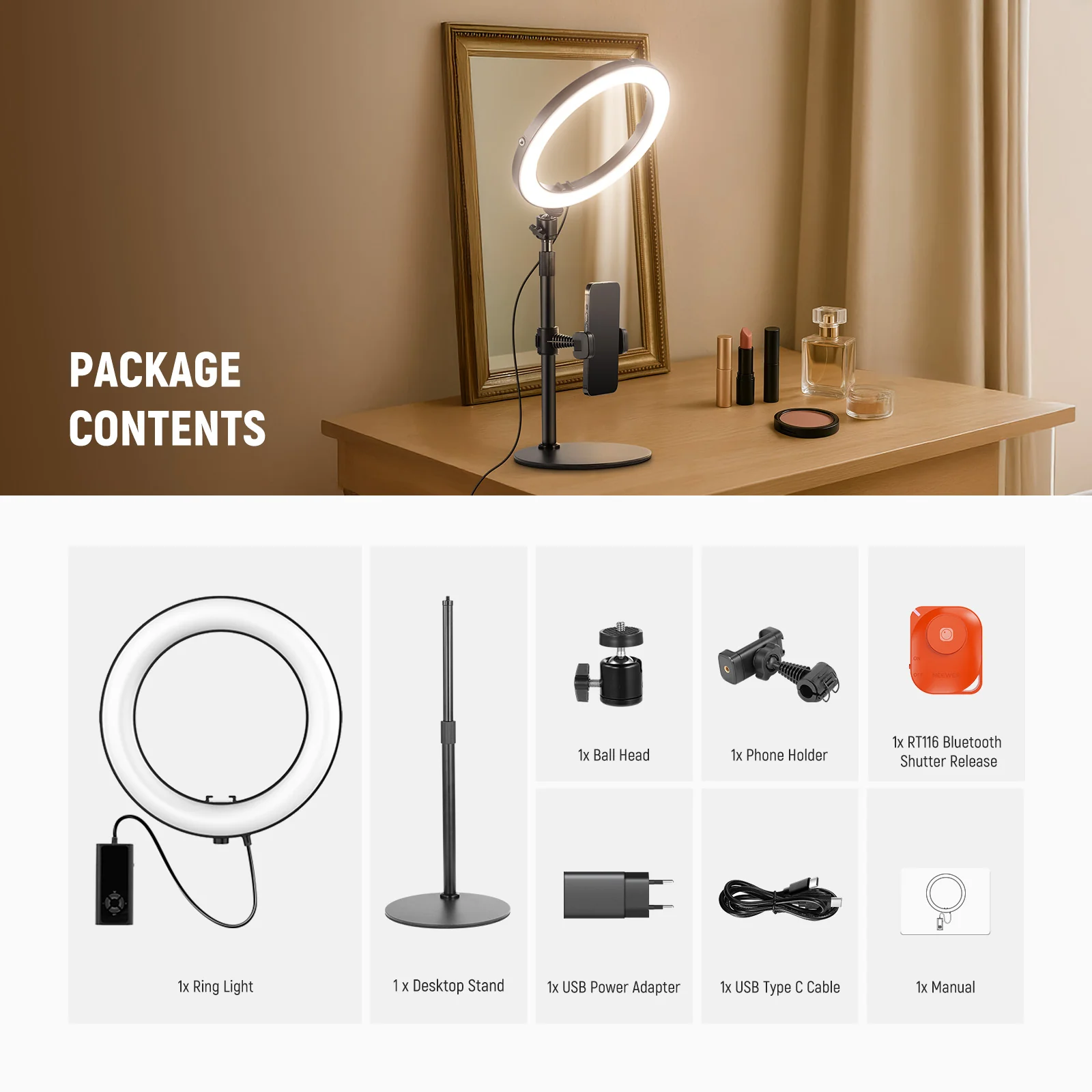 NEEWER High Power Bi-Color Desk Ring Light - Image 27