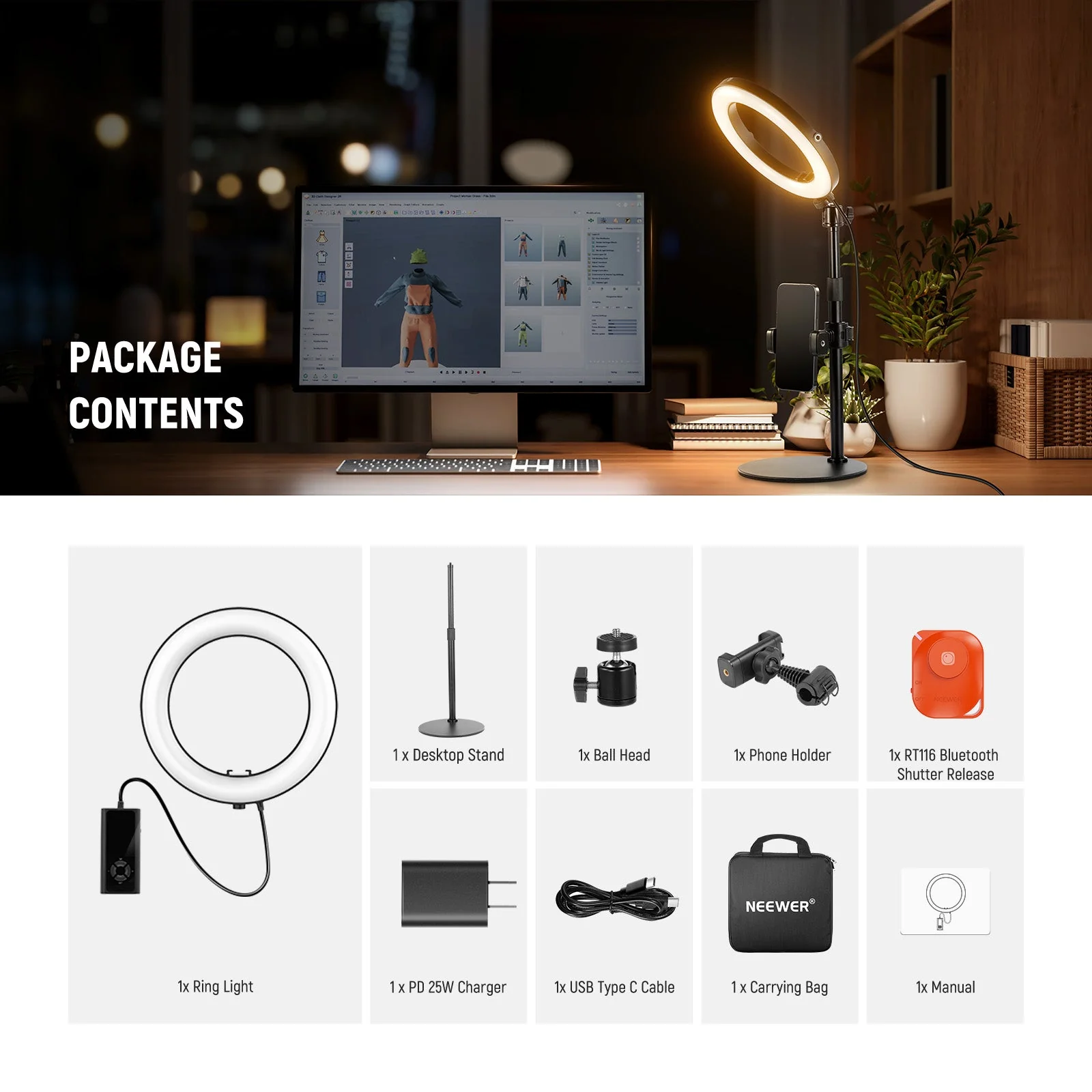 NEEWER High Power Bi-Color Desk Ring Light - Image 9