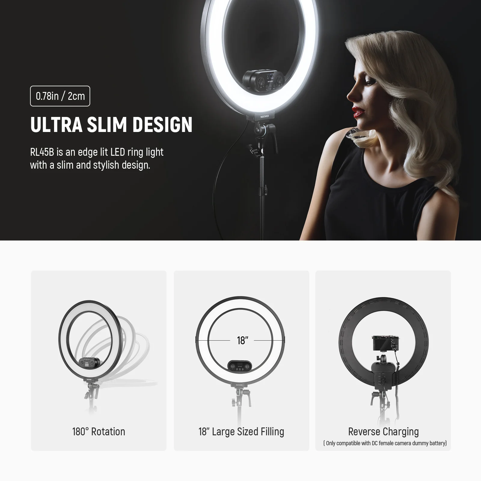 NEEWER RL45B 45W 18" Slim Edge Lit Ring Light Kit - Image 17
