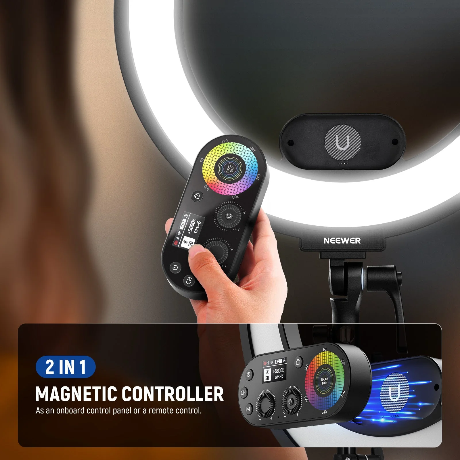 NEEWER RL45C 45W 18" Edge Lit RGB LED Ring Light Kit - Image 4