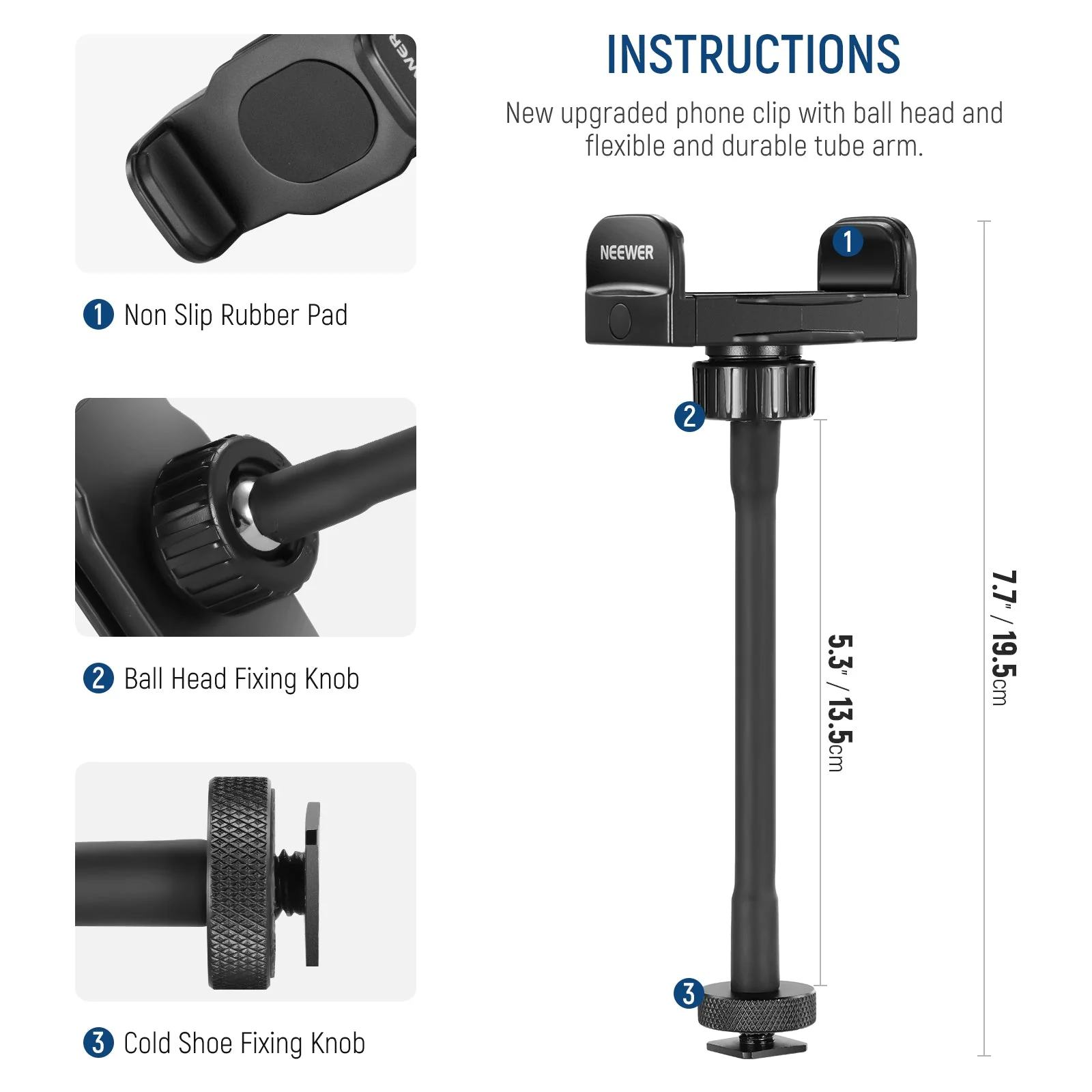 NEEWER SP-09 2.56"-3.74" 360° Flexible Phone Holder - Image 5