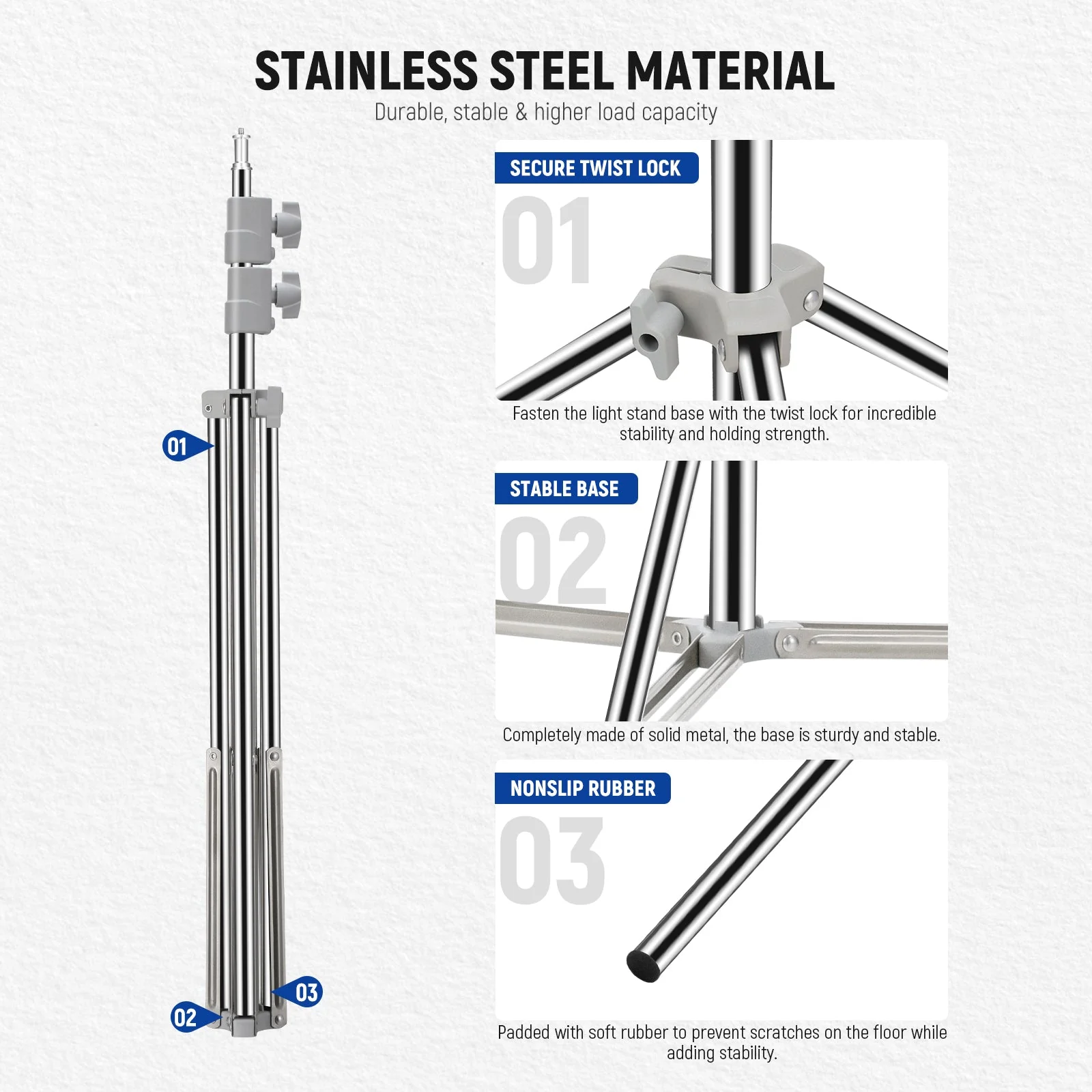 NEEWER ST-190SS Upgraded 190cm Stainless Steel Light Stand - Image 8