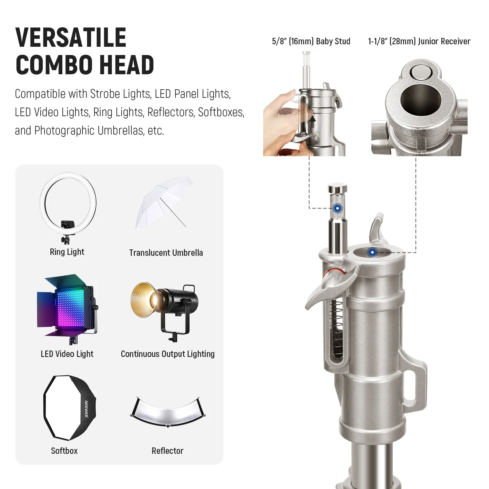 NEEWER ST240SS 240cm Heavy Duty Stainless Steel Light Stand with Casters - Image 3