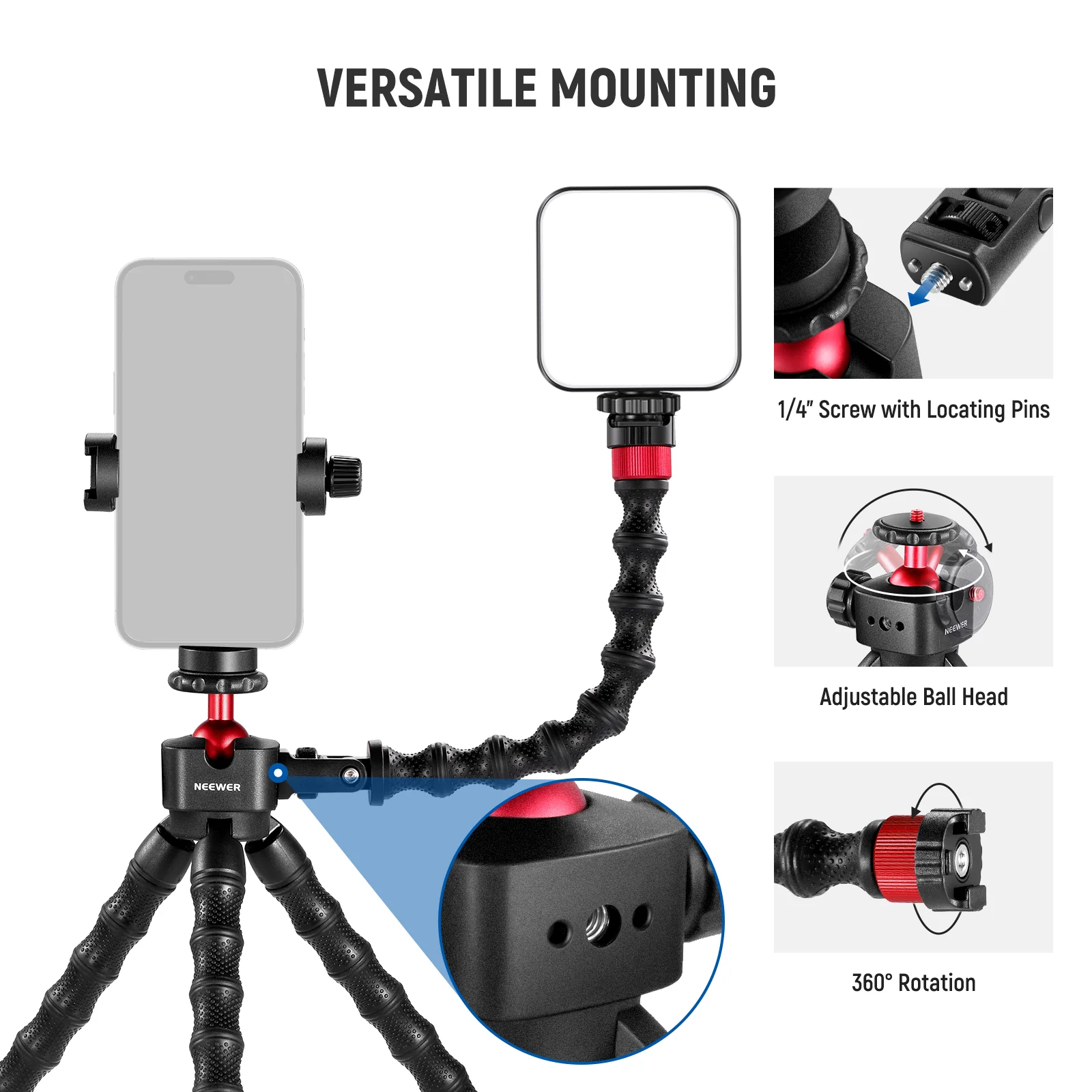 NEEWER T91 Flexible Tripod with Two Magic Arms - Image 3